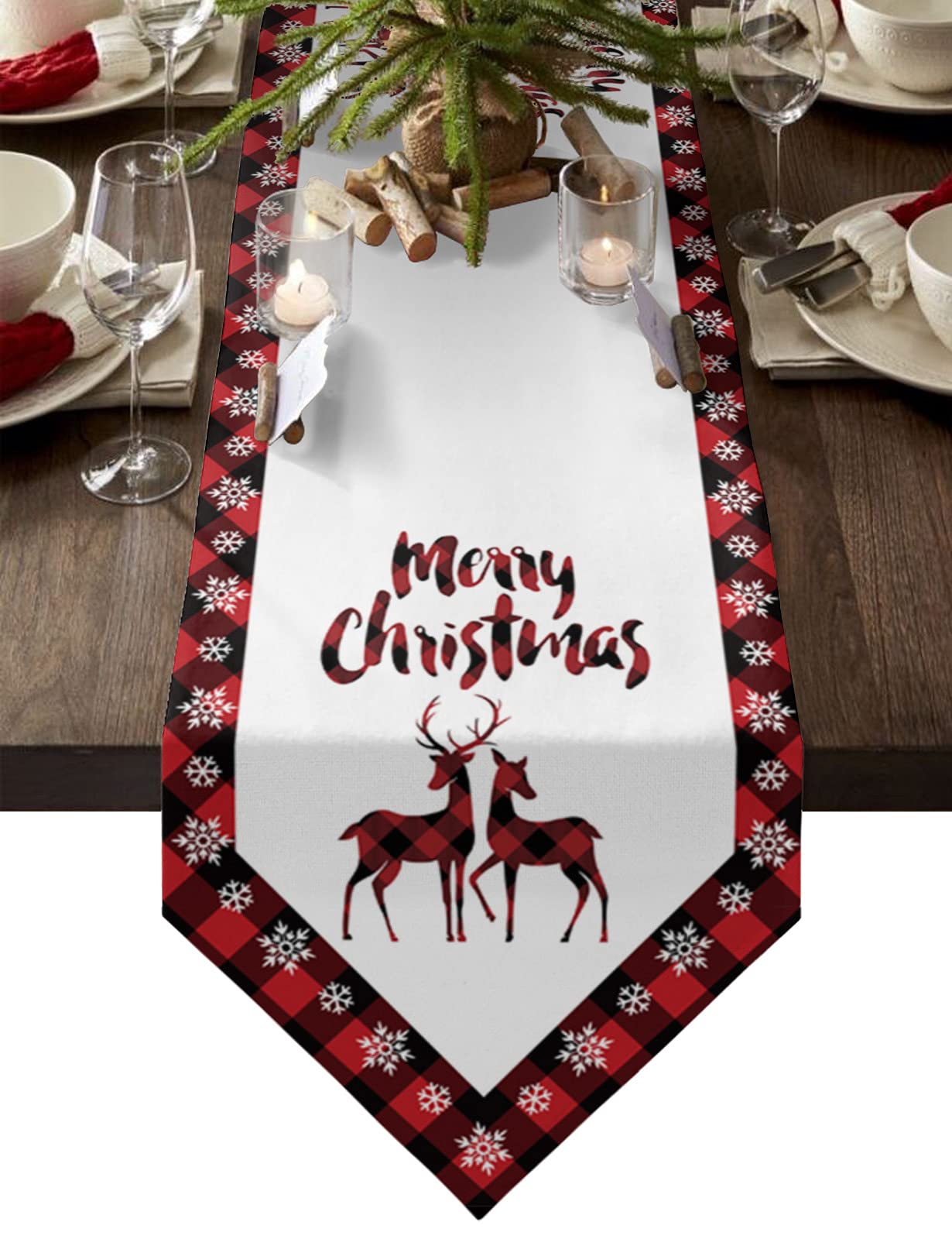 Christmas Cotton Linen Table Runner,Merry Christmas Table Runner 108 inches Long,Farmhouse Table Runners Dresser Scarves for Dining Room/Kitchen/Wedding Decoration/Holiday Party Table Decor 13"x108"