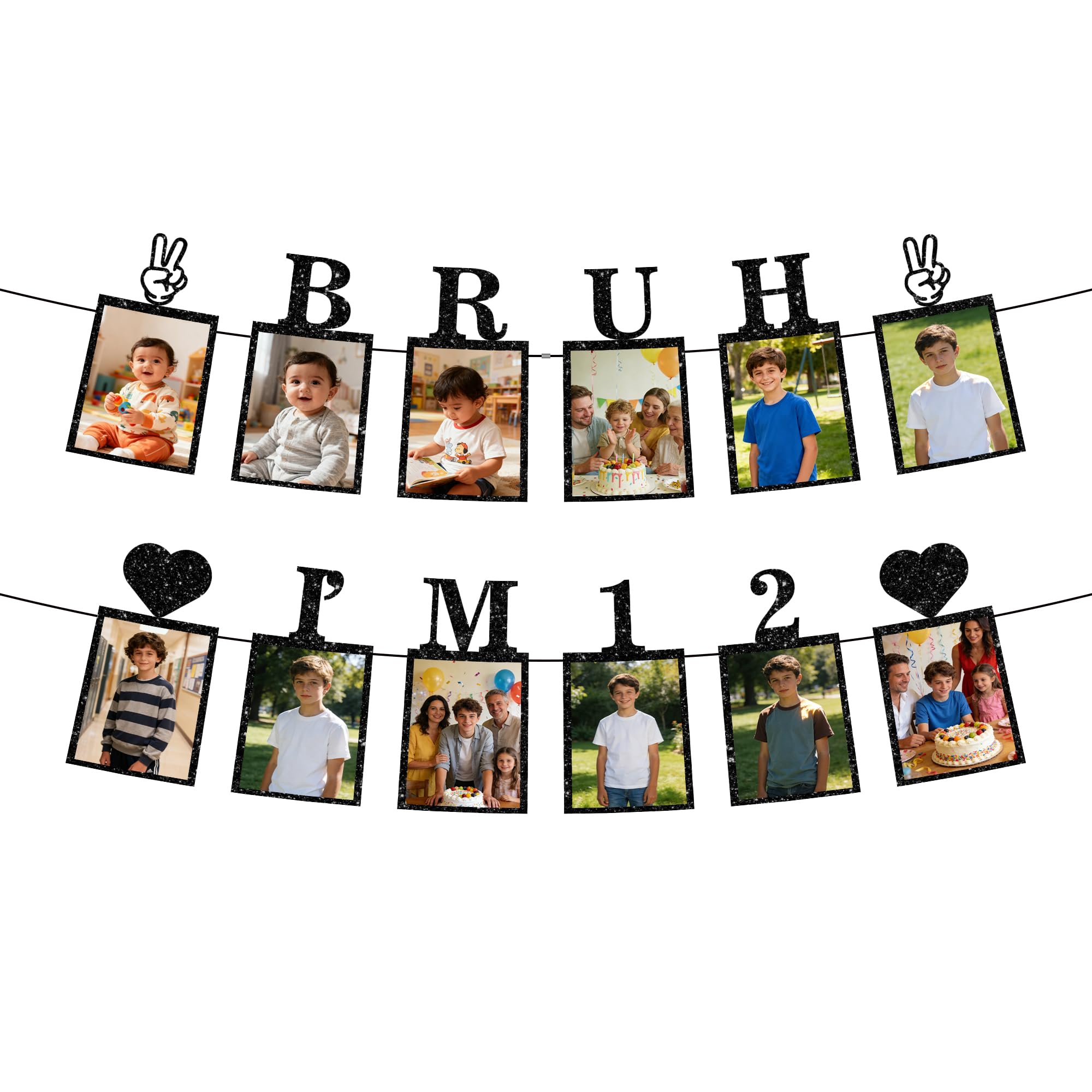 12th Birthday Decorations Photo Banner - Black Boy Hanging BRUH I'M 12 Banners Picture Decoration Happy 12th Birthday Photo Display Bunting for 12 Years Old Boys Party Wall Decor Supplies