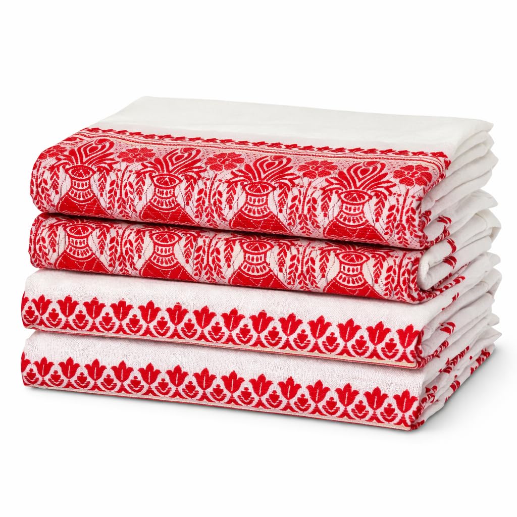 Traditional Assamese Gamocha Cotton Towel – Handwoven Style Red & White Ethnic Cloth | Multipurpose Face & Hand Towel, Scarf or Stole | Lightweight Travel & Gift Item from Assam-picture-12