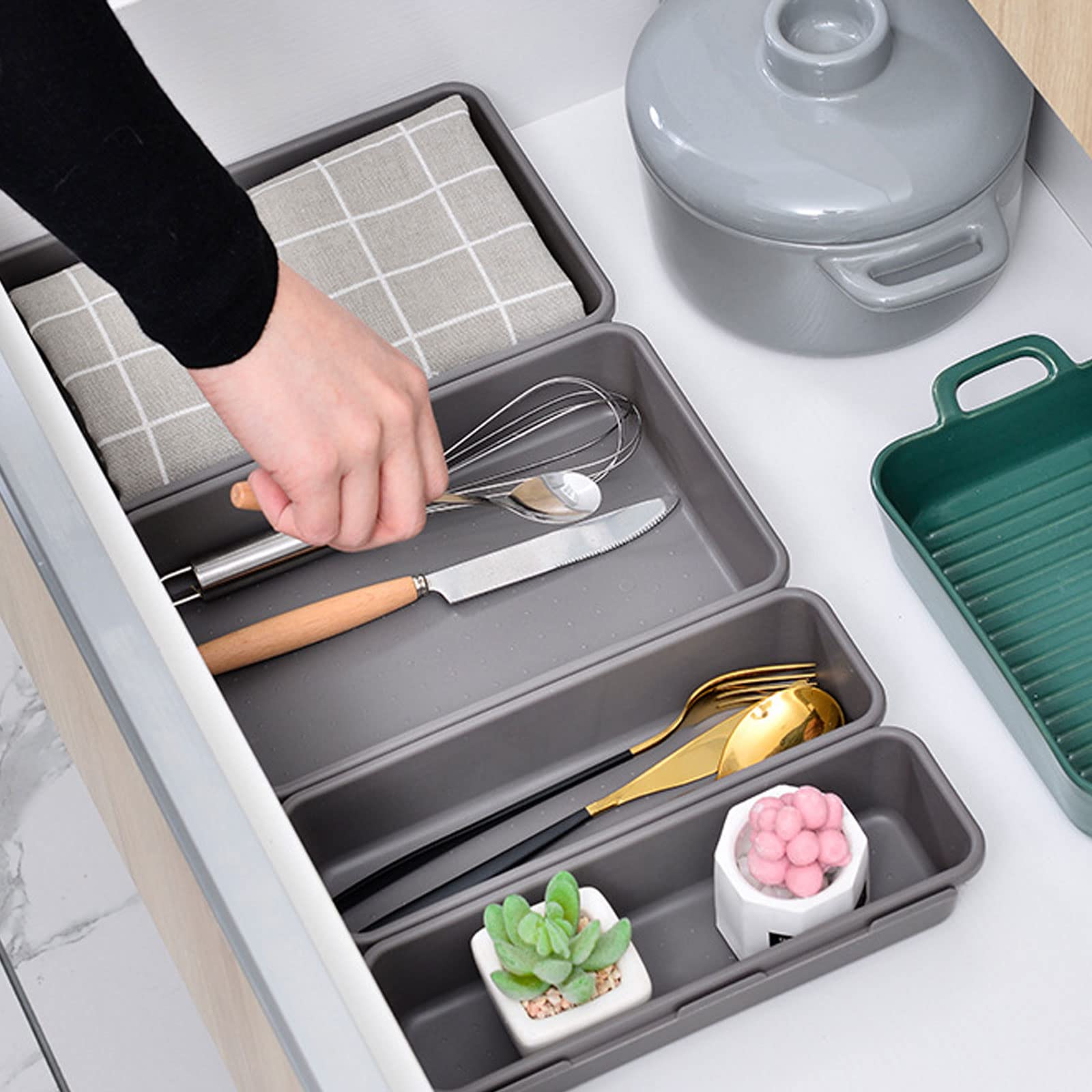 50-teiliges Schubladen Organizer Set - Dunkelgrau Für Küche & Büro