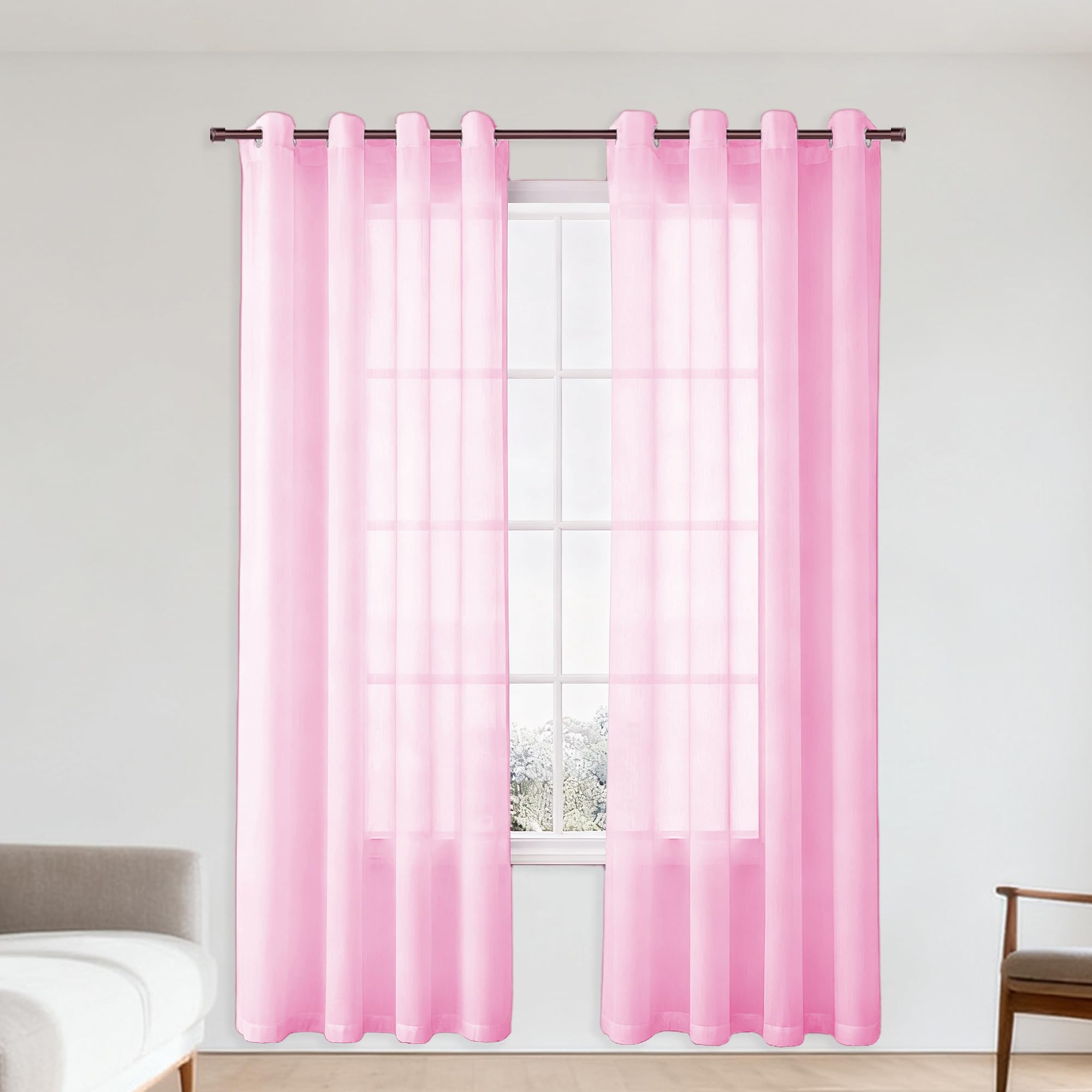 Firana Gotowa Woalowa 250 x 300 cm Przepuszczające Światło Firanka Dekoracyjna Prosta Do Kawiarni Jadalni Salonu Sypialni, Różowy
