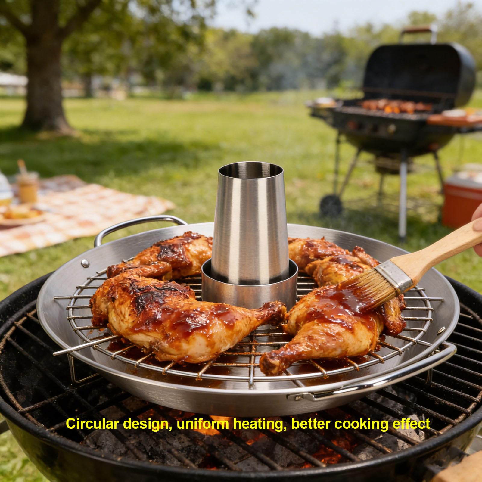 Socobeta Bandeja para Asar Pollo con Lata de Cerveza, Acero Inoxidable Duradero, Soporte Desmontable para Barbacoa Al Aire Libre, 1 Unidad