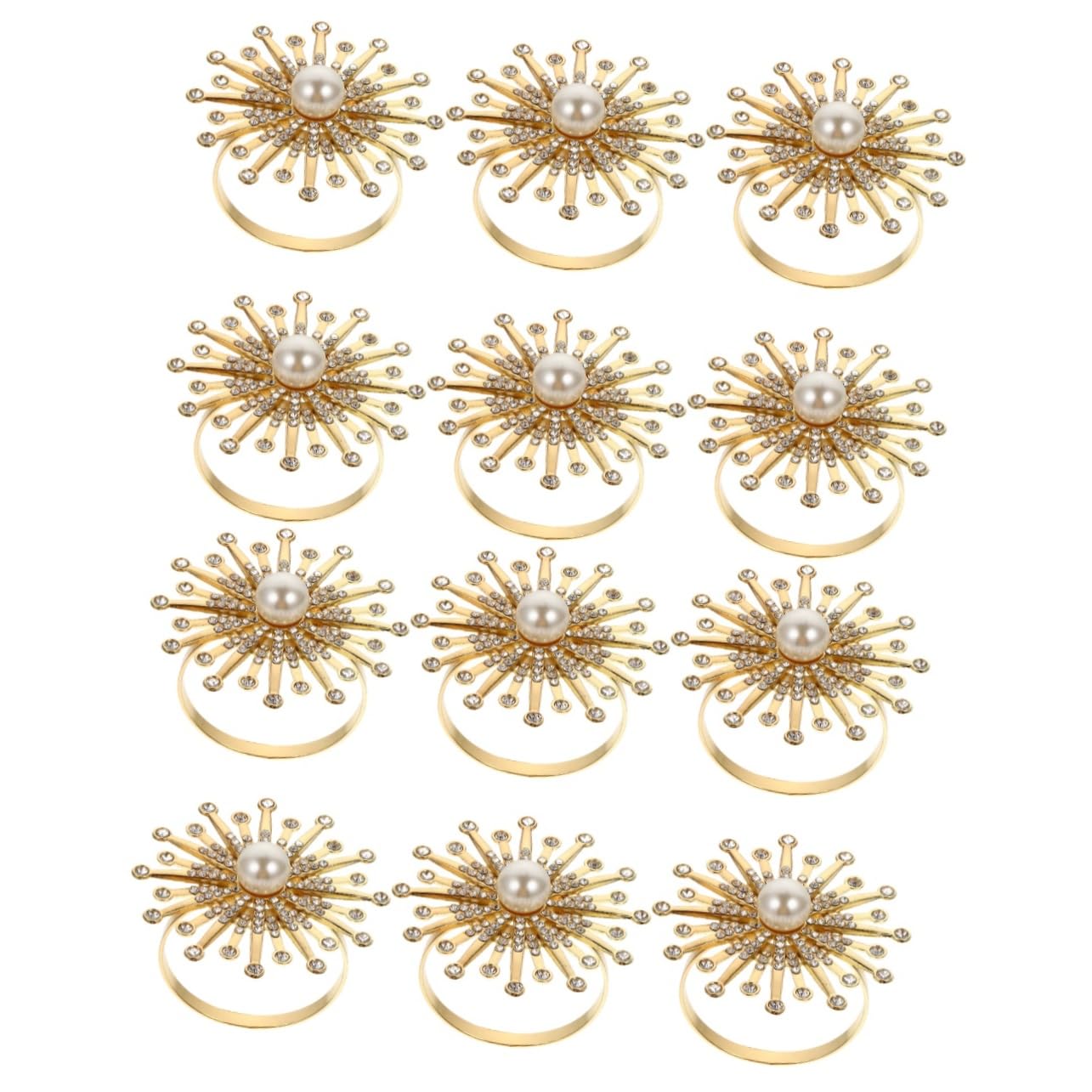 Cabilock 12 Pièces Rond de Serviette Perle Decoration Table Or Décoration Table dorée Ronds de Serviette de réception de Mariage Serviette de Table Ronde Strass Anneau Boucle de Serviette