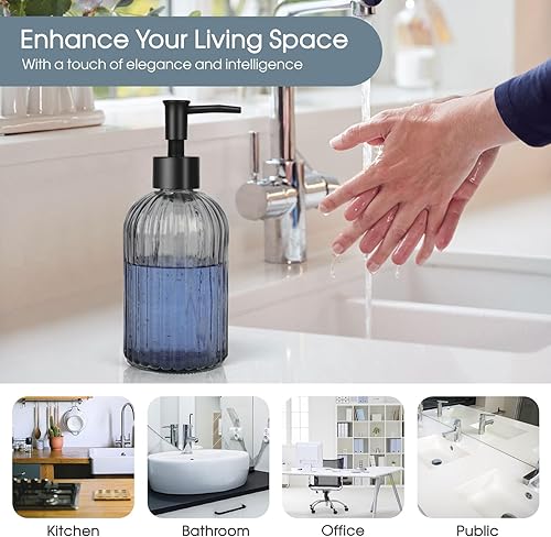 Miniatura 6 de Topsky Paquete de 2 dispensadores de jabón de vidrio con bomba de plástico, dispensador de jabón líquido de manos de 13.5 fl oz, bomba a prueba de