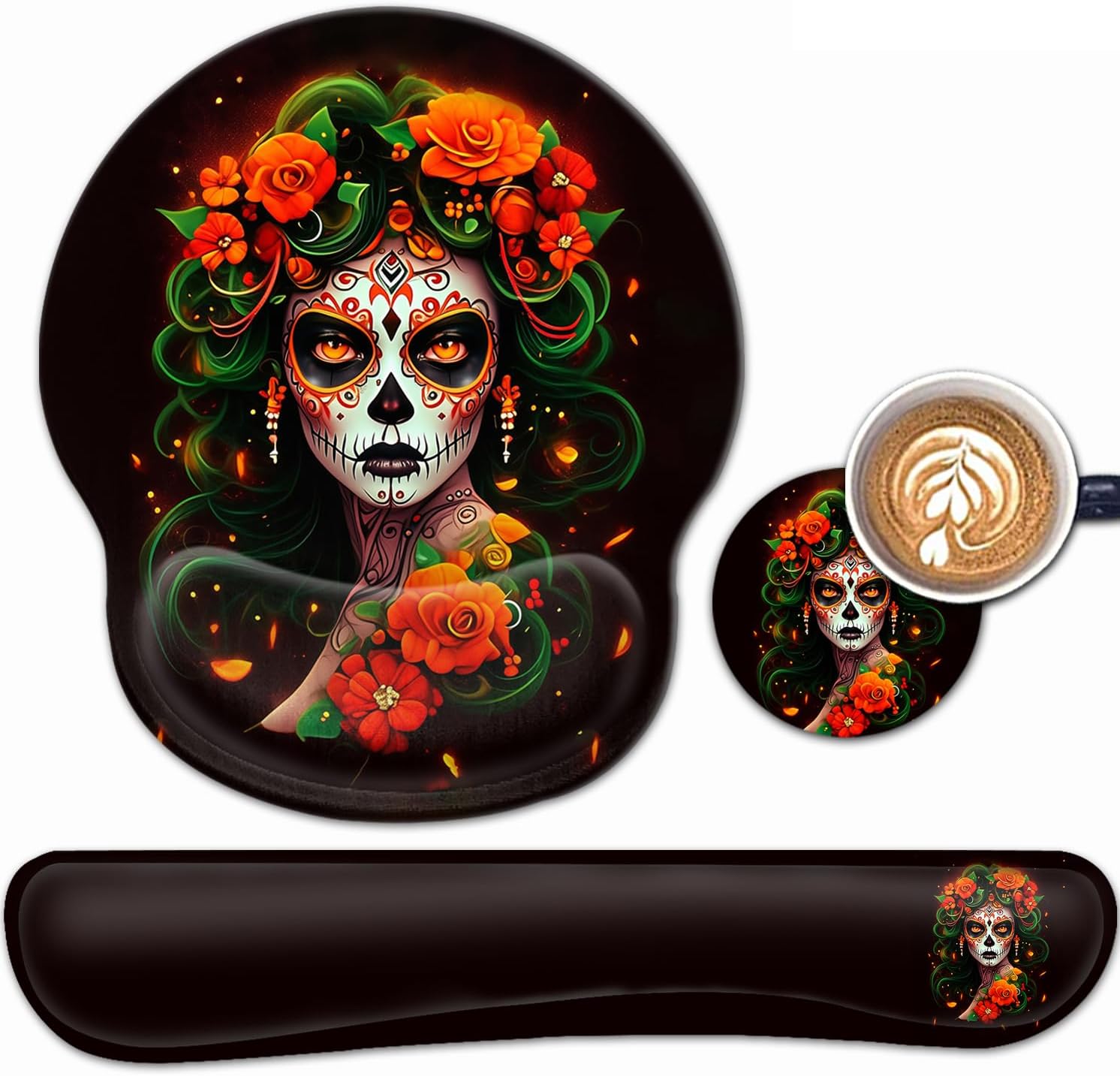 Ergonomic Gaming Mouse Pad Wrist Support and Memory Foam Keyboard Wrist Rest with Anti-Slip Base for Home Office Computer Desk Pad, Gel White Mouse Pad Easy Typing, Cute Painted Elephants Desk Mat