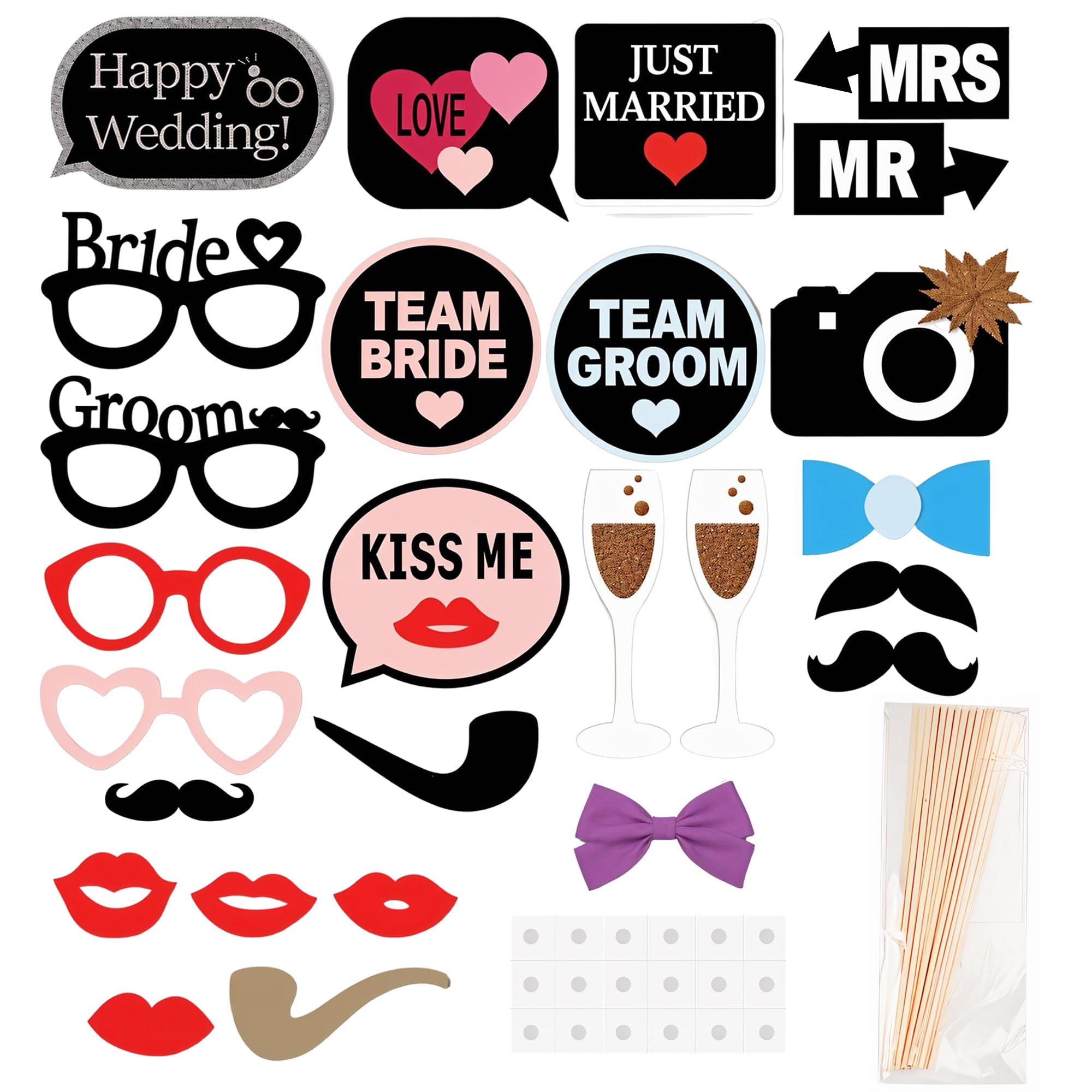 Trimming Shop Wedding Props - 26Pcs 26Pcs Wedding Party Photo Booth Props – Funny Photo Signs For Selfies, Diy Photo Props With Sticks, Ideal For Bridal Showers, Kids Birthdays & Party Celebrations
