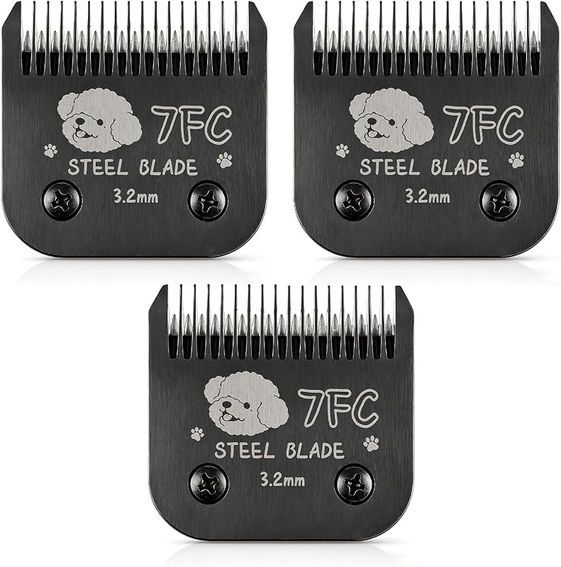 Lâminas de Reposição Size 7FC para Máquinas Andis, Oster A5 e Wahl KM10 BLOTMS, 3,2 mm, Preta, Pacote com 3