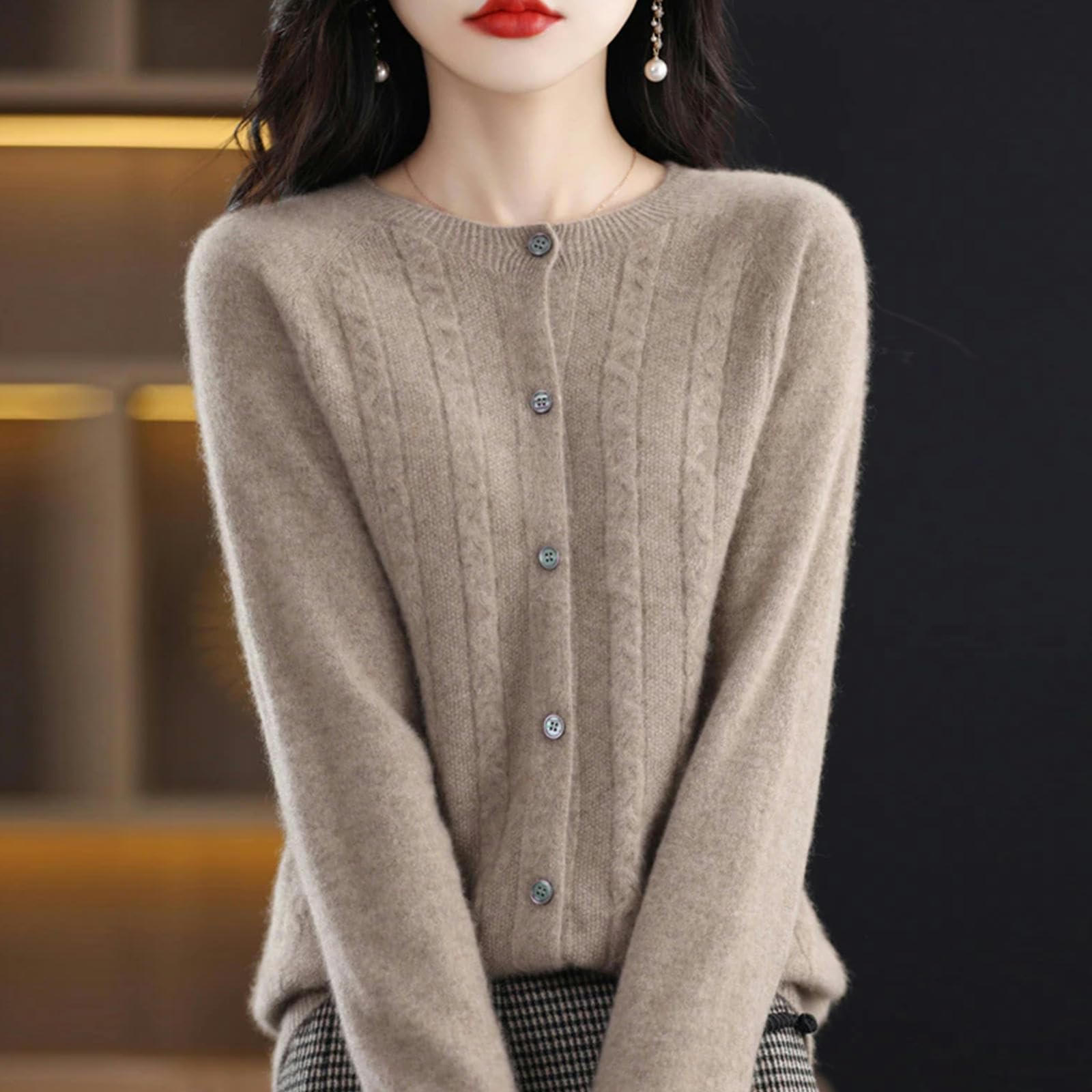 TEidea Rebeca Mujer Verano Cárdigan Sin Costuras Damas Redondas Cardigán De Punto De Punto Otoño E Invierno Fashion Slim Warm Basic Basic