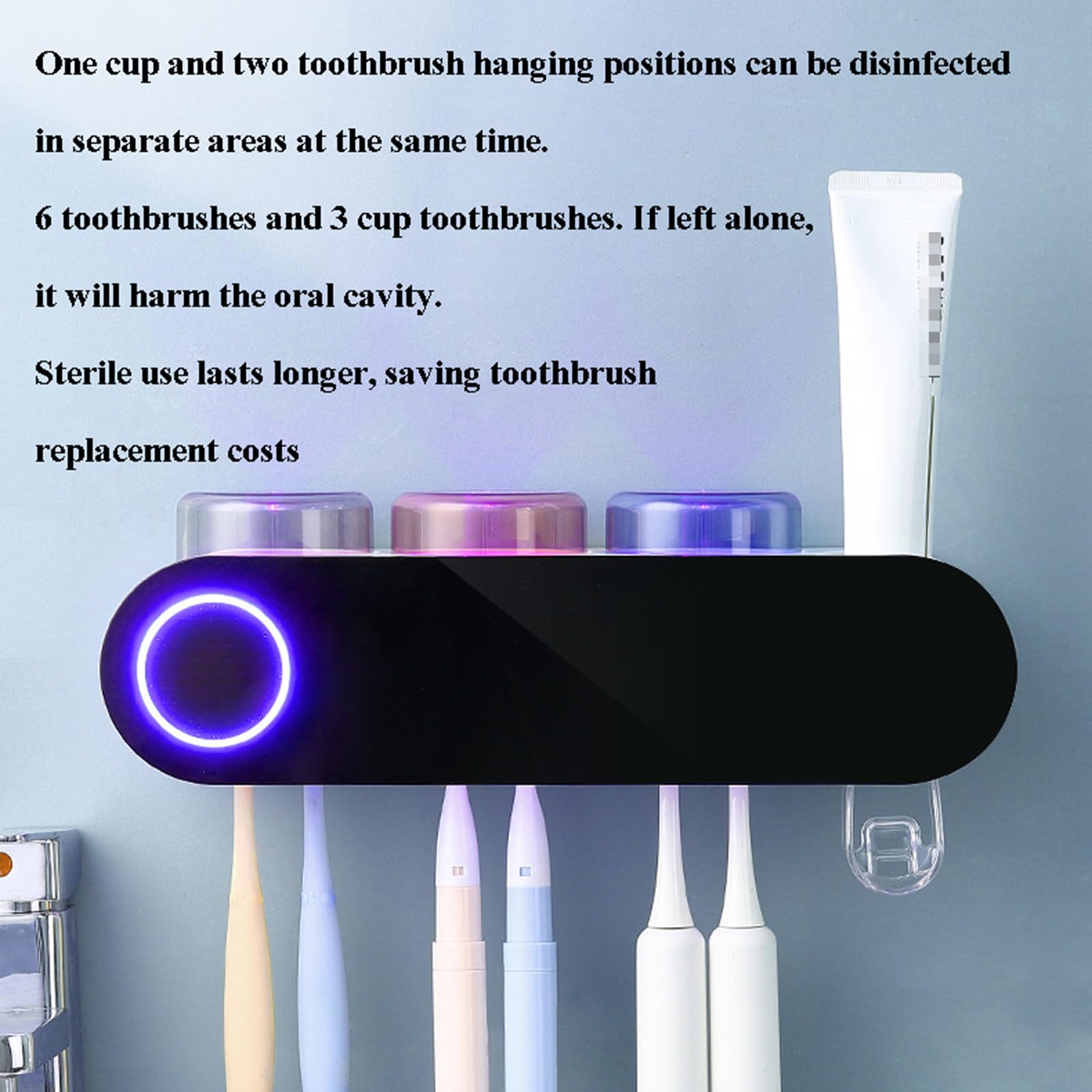 Soporte para Cepillo de Dientes eléctrico, esterilizador UV, dispensador de Pasta de Dientes montado en la Pared, Estante con Carga Solar USB, Accesorios de baño,White