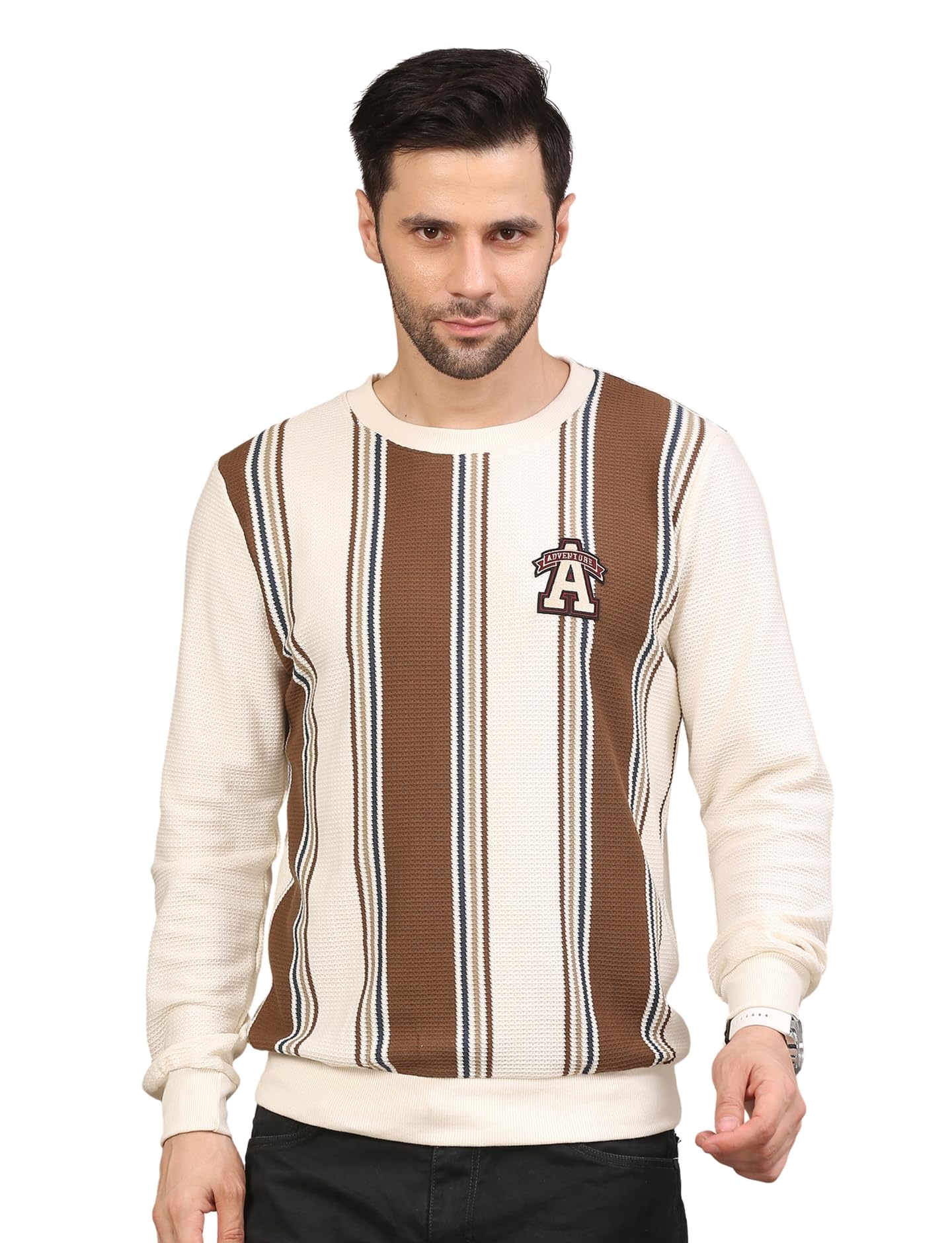 nexgen club Men’s Sweatshirt Full Sleeve Rib Cuff Crew Neck Winter Colour Block Stripe Cool Chest Logo Cotton Blend Jumper Semi-Formal for Man and Boy Unisex Gen Z-picture-26