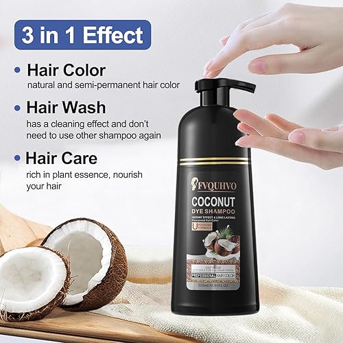 Miniatura 5 de Champú de tinte para el cabello 3 en 1, tinte para el cabello con aceite de coco, champú de color para el cabello para mujeres y hombres, champú