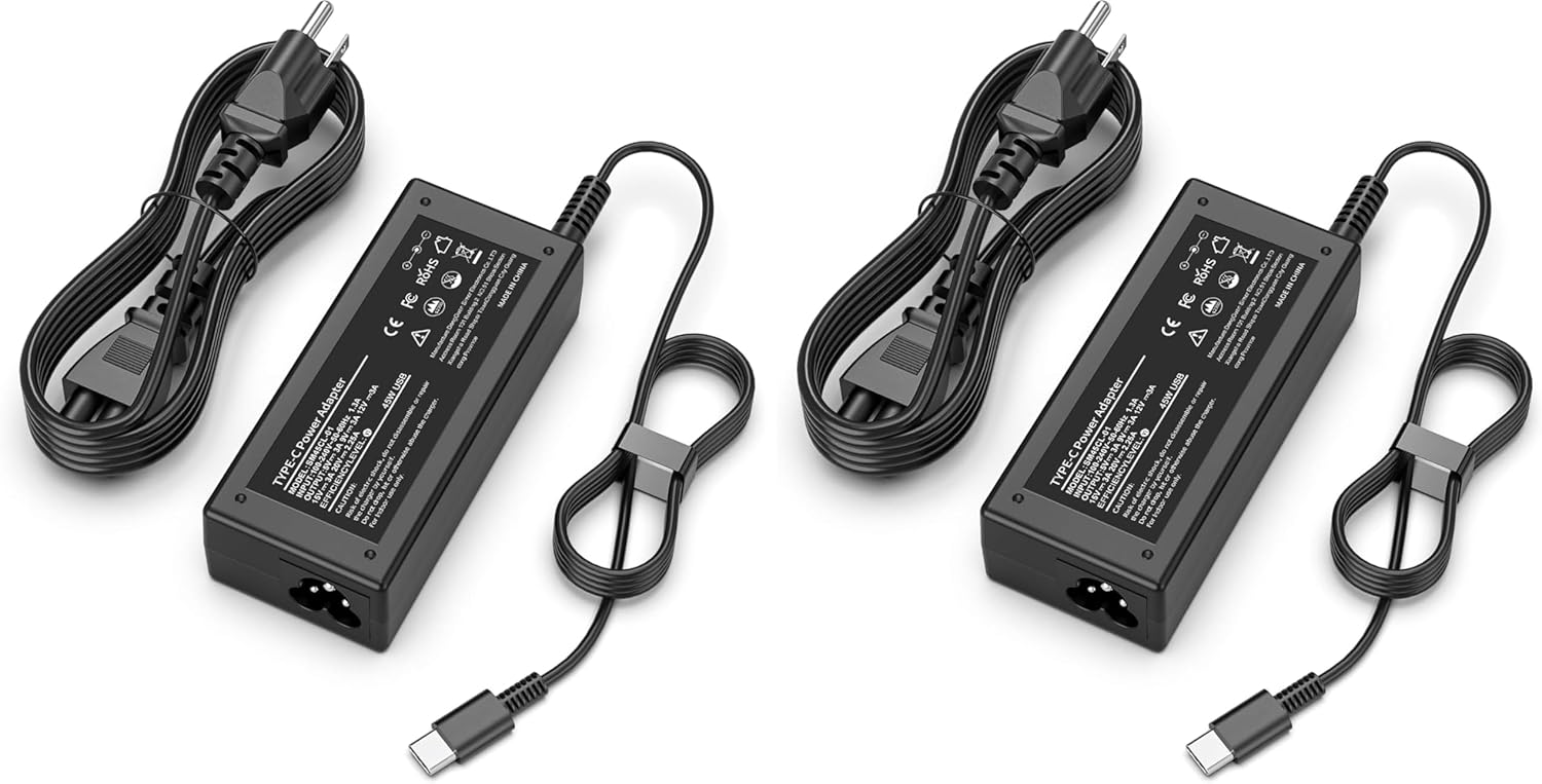 SLE-TECH Universal 45W Chromebook Laptop Charger USB Type C Compatible with HP Chromebook Dell Lenovo Acer Asus Google Series Type C Fast Charging Power Cord (Pack of 2)