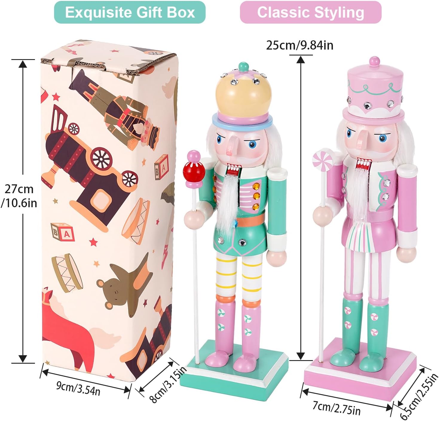 10" Christmas Decorations Nutcracker Ornaments,2 Pcs Traditional Wooden Nutcracker Figures Soldier,Festive Collectible Christmas Nutcracker Doll Gift forTable Desktop Fireplace