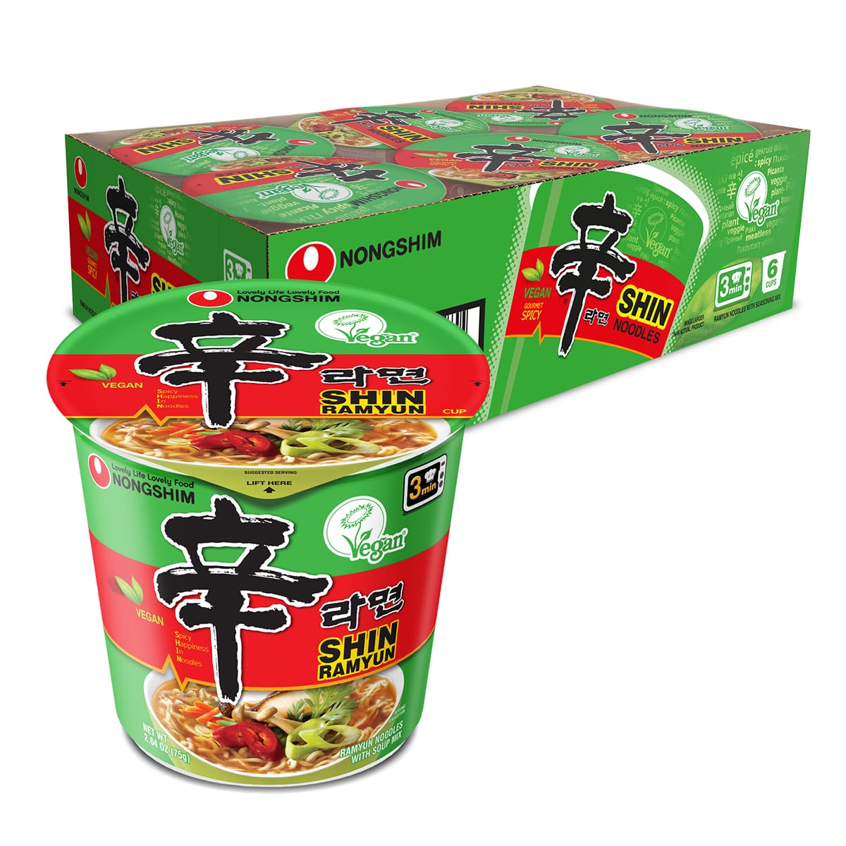 Amazon.com : Nongshim Shin Ramyun Vegan Noodles Cup, Spicy Vegan