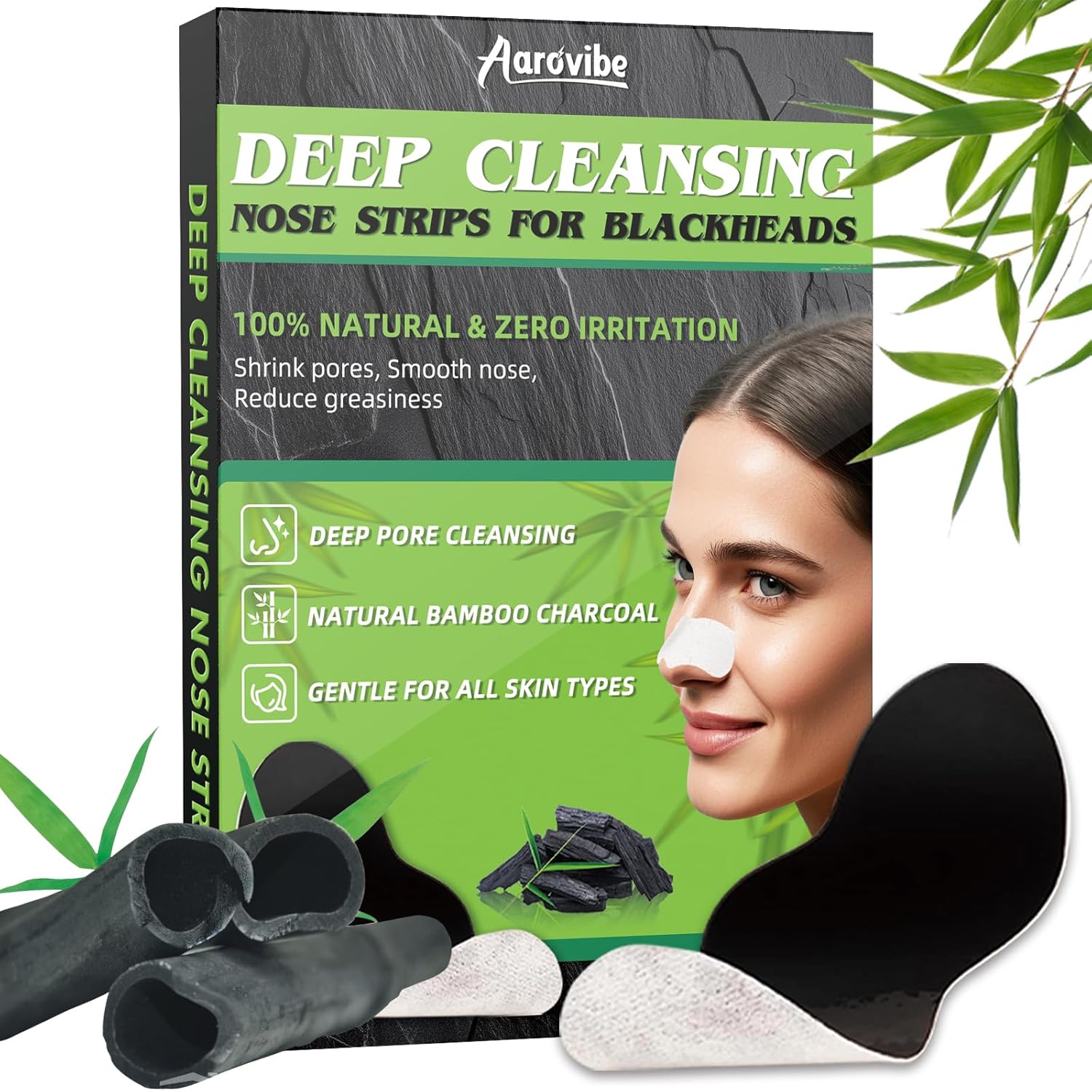 AAROVIBE Blackhead Remover Nose Strips with Activated Charcoal - Deep Pore Cleansing & Oil Control for All Skin Types