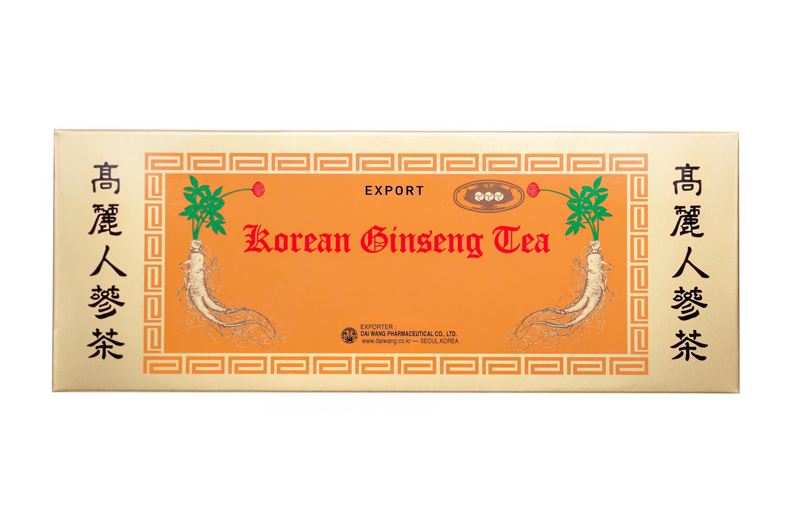 Dai Wang Pharmaceutical Co Ltd - Korean Ginseng Tea. Using High Grade Roots From 6-year-old Ginseng. Each Sachet Contains Extract From 1800mg Panax Ginseng Root, or 80mg/g Saponin. Box of 42 Sachets