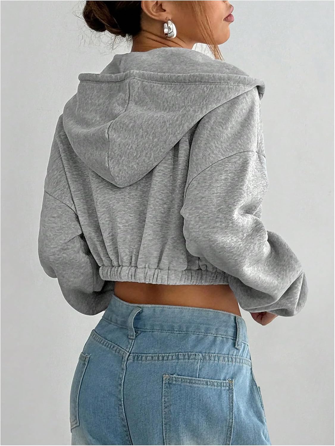 SHENHE Women's Cropped Zip Up Hoodie Jacket Athletic Workout Long Sleeve Sweatshirt Hoodies - Image 3