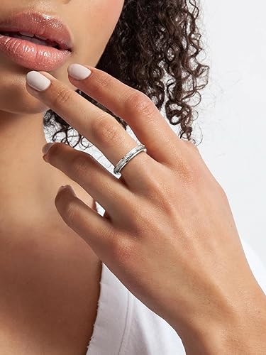 Miniatura 3 de FOCALOOK Anillo giratorio de plata de ley 925 para la ansiedad para mujeres en relieve, mal de ojocelta, anti estrés, anillo giratorio tamaño 5-12
