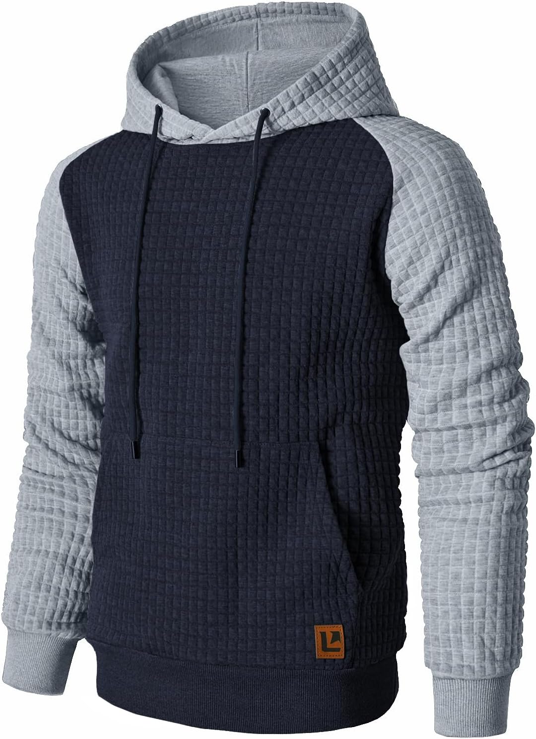 Qichic Men’s Sweatshirts Long Sleeve Pullover Patchwork Plaid Jacquard Hoodie Casual Drawstring Hoody Top