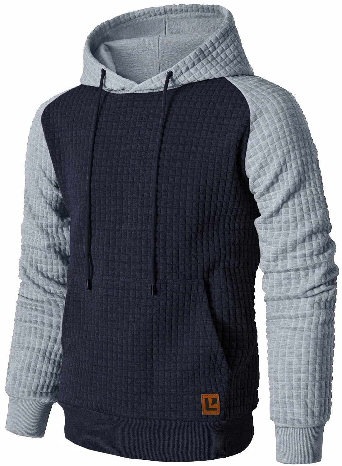 Qichic Men’s Sweatshirts Long Sleeve Pullover Patchwork Plaid Jacquard Hoodie Casual Drawstring Hoody Top