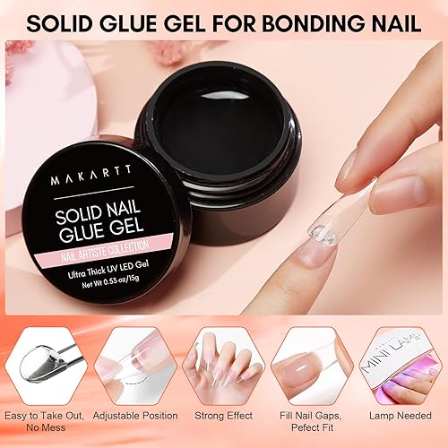 Miniatura 2 de Makartt Pegamento de uñas de gel: gel sólido superfuerte para uñas postizas de 0.5 onzas, requiere secado con lámpara de gel 3D