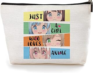 Funny Anime Cosmetic Bag, Makeup Bag Gifts for Anime Lovers, Birthday Gift for Women Girl Best Friend Sister Daughter Granddaughter, Cosmetics Bag Zipper Purse - Just A Girl Who Loves Anime(5SM013), BEIGE