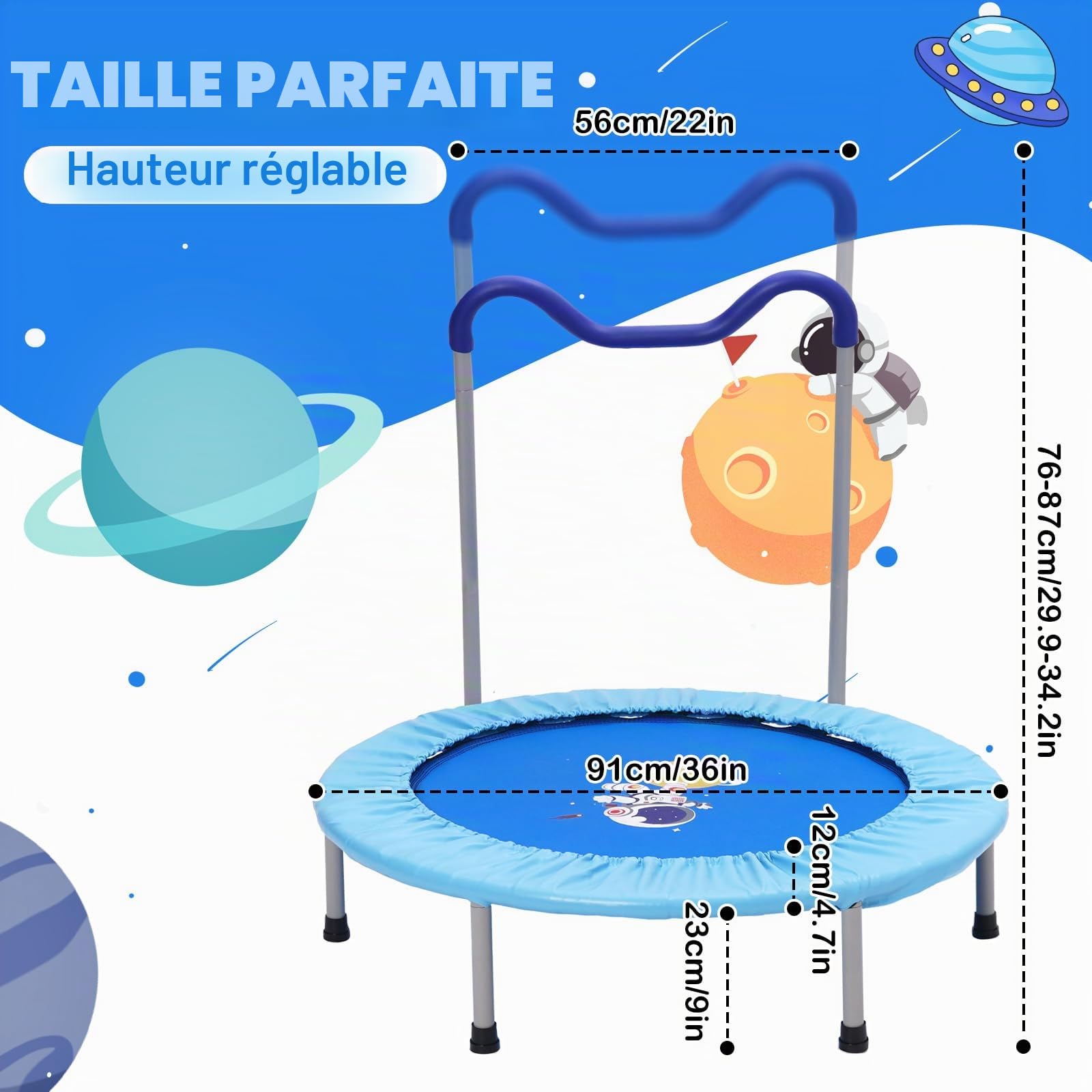 Trampoline Pliable de Fitness D'intérieur Pour Enfants, Adapté Aux Enfants de 3 ans,Idéal Pour le Fitness en Intérieur,en Extérieur et Dans le Jardin.Sa Capacité de Charge Maximale est de 120kg (Bleu)