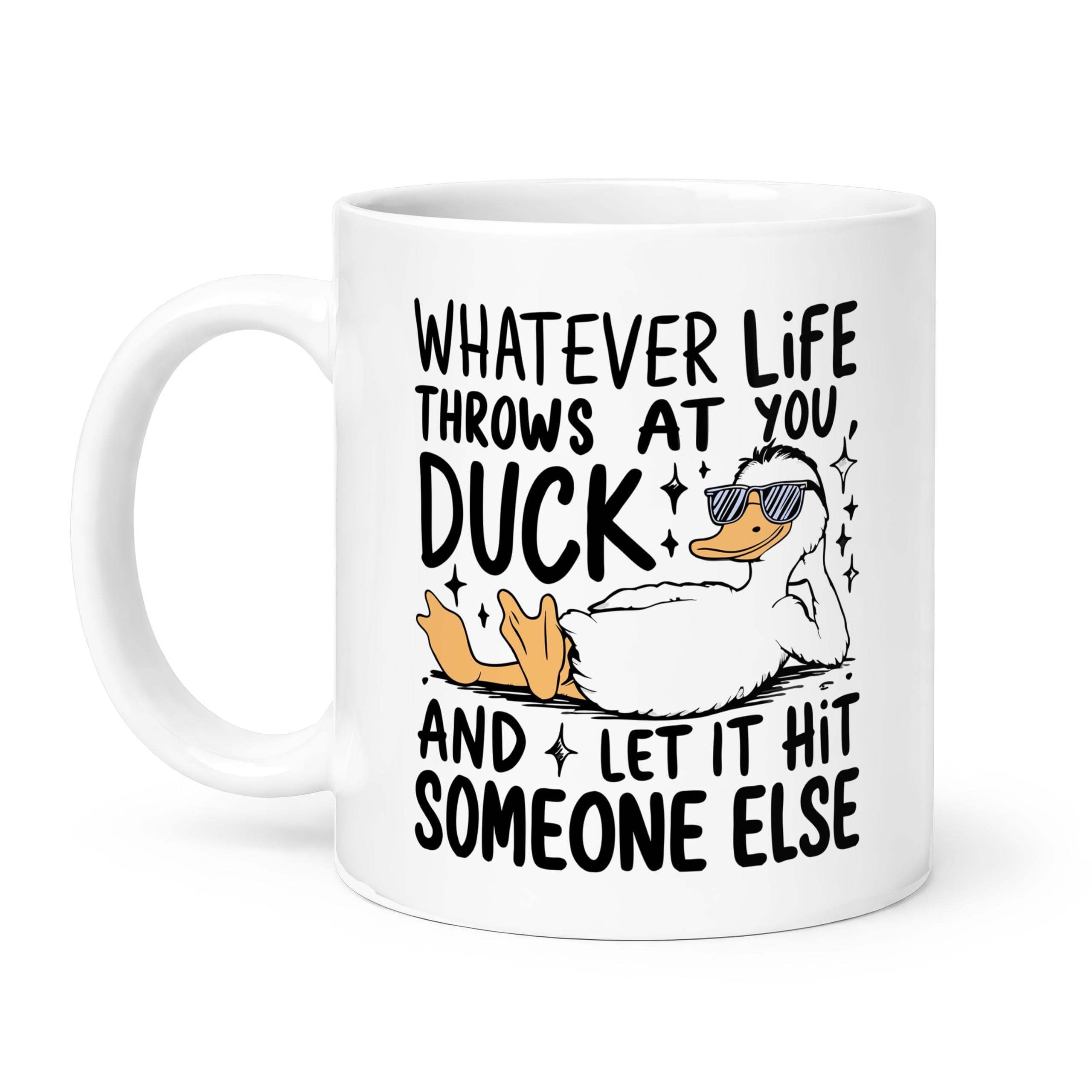Spomo Cool Duck Wearing Sunglasses Relaxing Ceramic Mug Sarcastic Duck Quotes Funny Gifts for Men Women Her Him 11oz Ceramic Coffee Mug, 330ml
