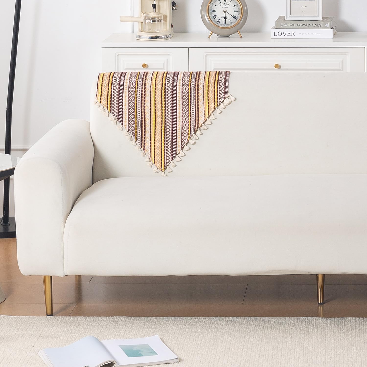 HOKIPO Sofa Backrest Cover with Tassel | 300 GSM Thick Cotton Acrylic Jacquard Fabric Backrest Mat, Size 55x70 cm,'Trivana Series' Chocolate Brown (IN-932-J4)-image-36