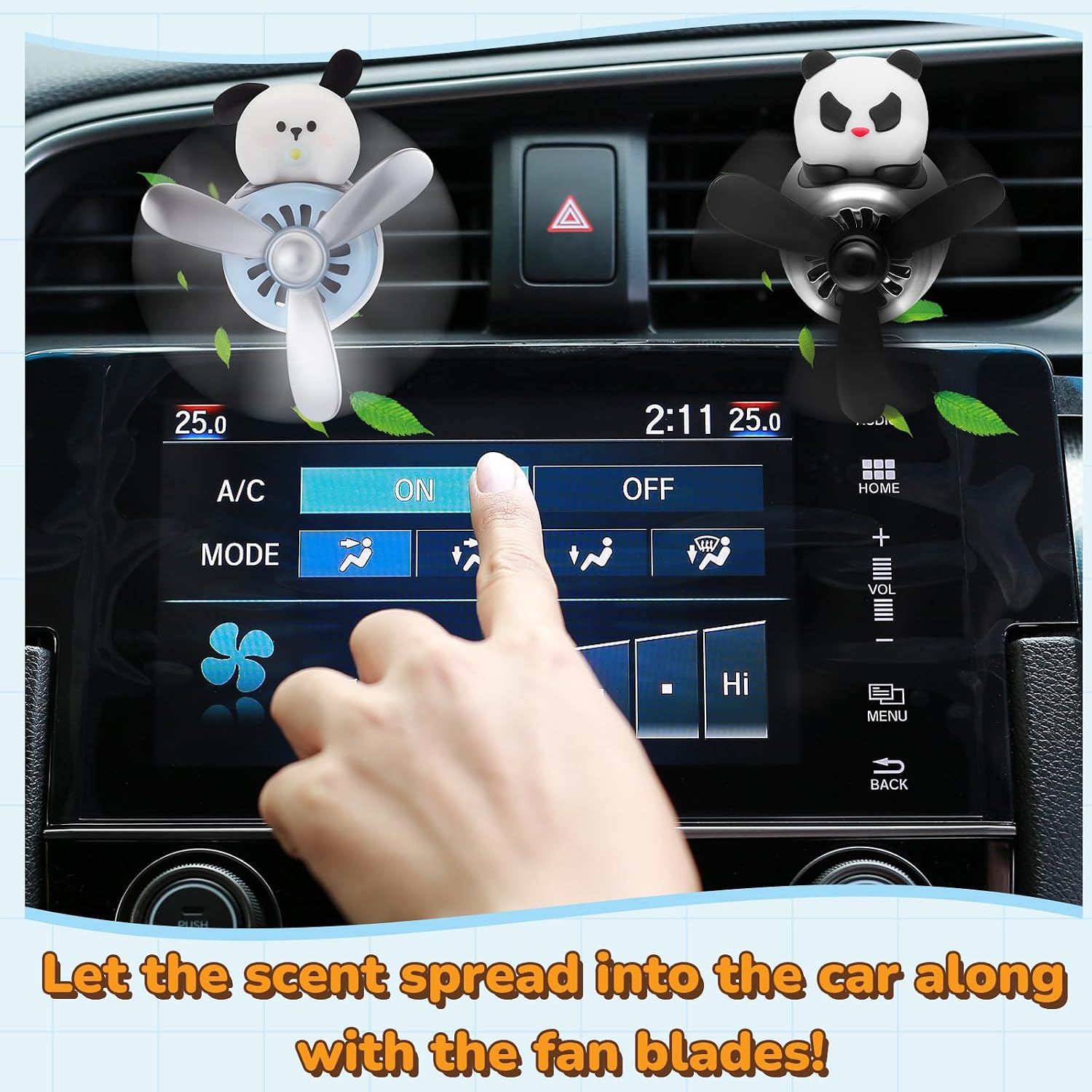 Tallew 2 Pack Car Air Freshener Cute Dog & Panda Car Vent Clip Diffuser with Rotating Propeller Outlet Vent Easy to Install Included 4 Scents Aroma Tablets Aromatherapy Ornament Auto Accessories