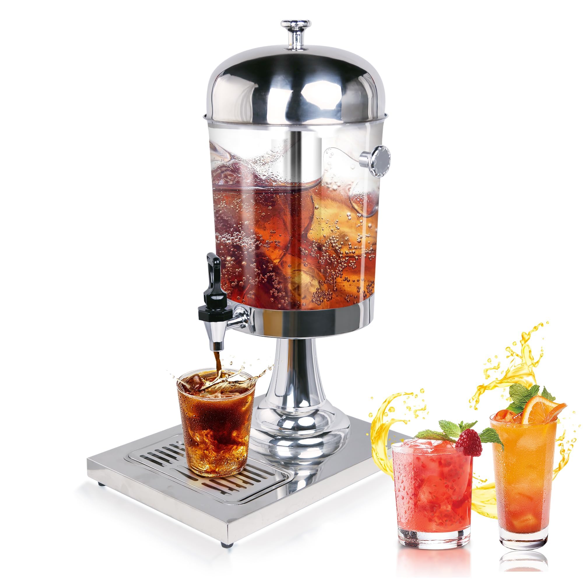 Kommerzieller Getränkespender aus Edelstahl mit Zapfhahn und Nassbehälter, ideal für Saft, Punsch, Servieren auf Partys, Hochzeiten, Hotelbuffets