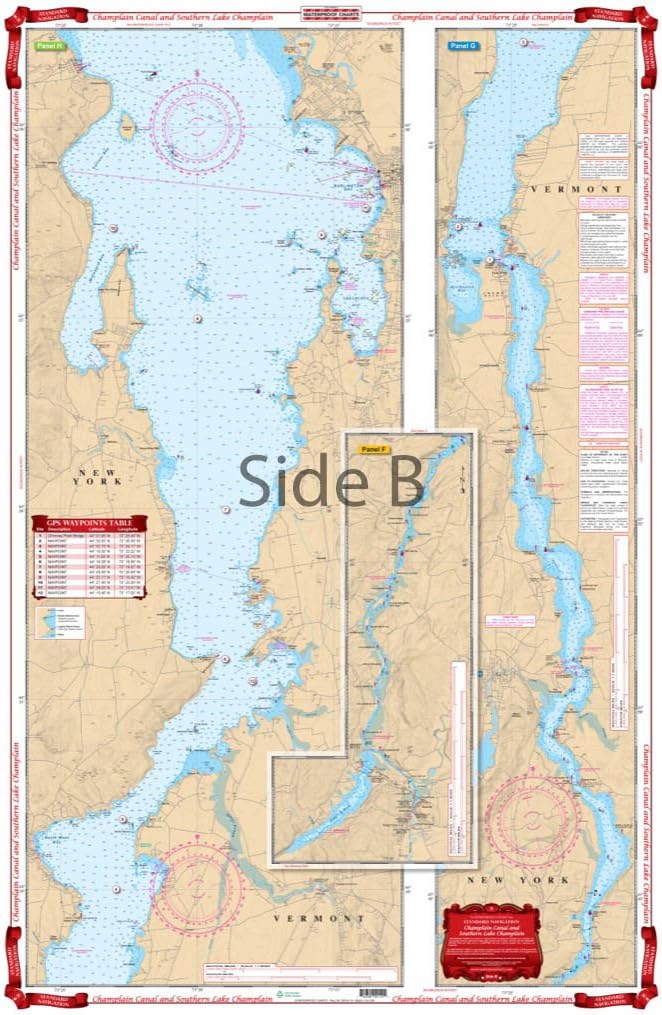 Standard Navigation, 11 Champlain Canal & Southern Lake Champlain, Easy-to-Read, Large Print, Waterproof Paper, Tear Resistant, Printed on Two Sides, 2 Charts in 1, NOAA Charts
