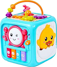 Cubo de Atividades Educativo 6 em 1 Brinquedo para Bebê Musical com Piano Labirinto de Contas e Encaixe de Formas para Desenvolvimento Motor e Cognitivo