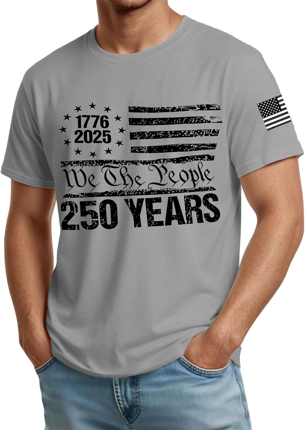 RTRDE Men's 250 Years Independence Day Retro USA Flag Print Patriotic Tshirts, S-4XL