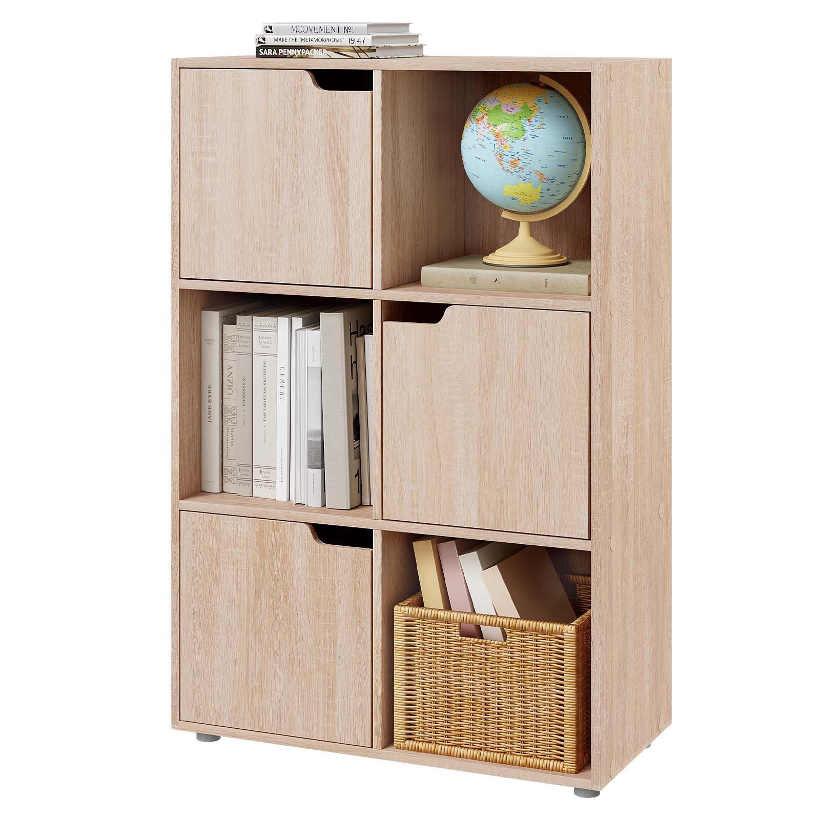 WOLTU Bibliothèque Armoire Etagère de Rangement 59,6x29x91cm en MDF pour Salon Bureau avec 3 Portes 6 Compartiments,Chêne Clair