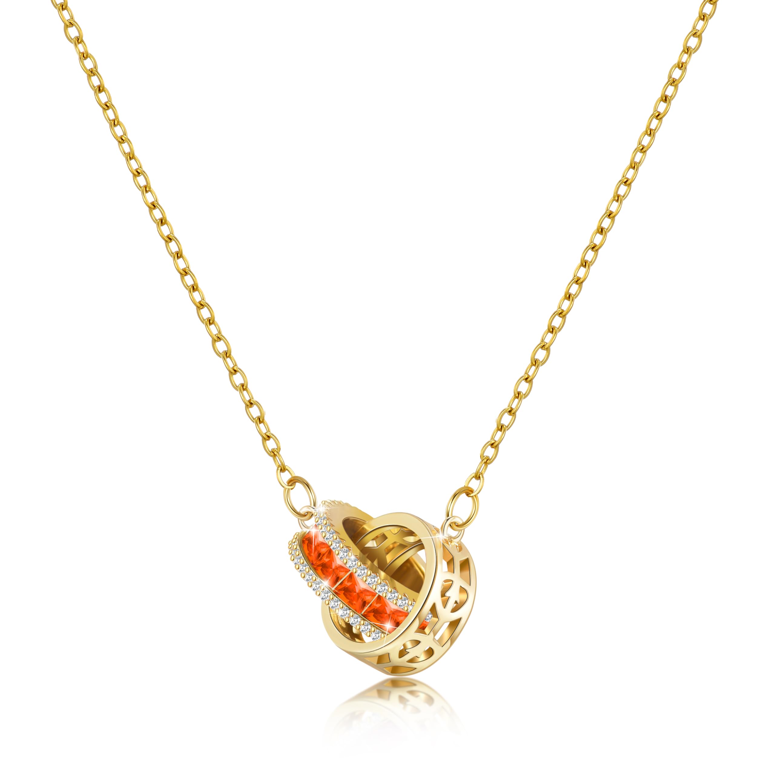 Linawe Moissanite Crystal Imitation Diamond Necklace for Women Trendy, Birthstone Rhinestone Dainty Jewelry, Circle Pendant Stainless Steel Chain Necklaces, Gold, Rose Gold and Silver Tones