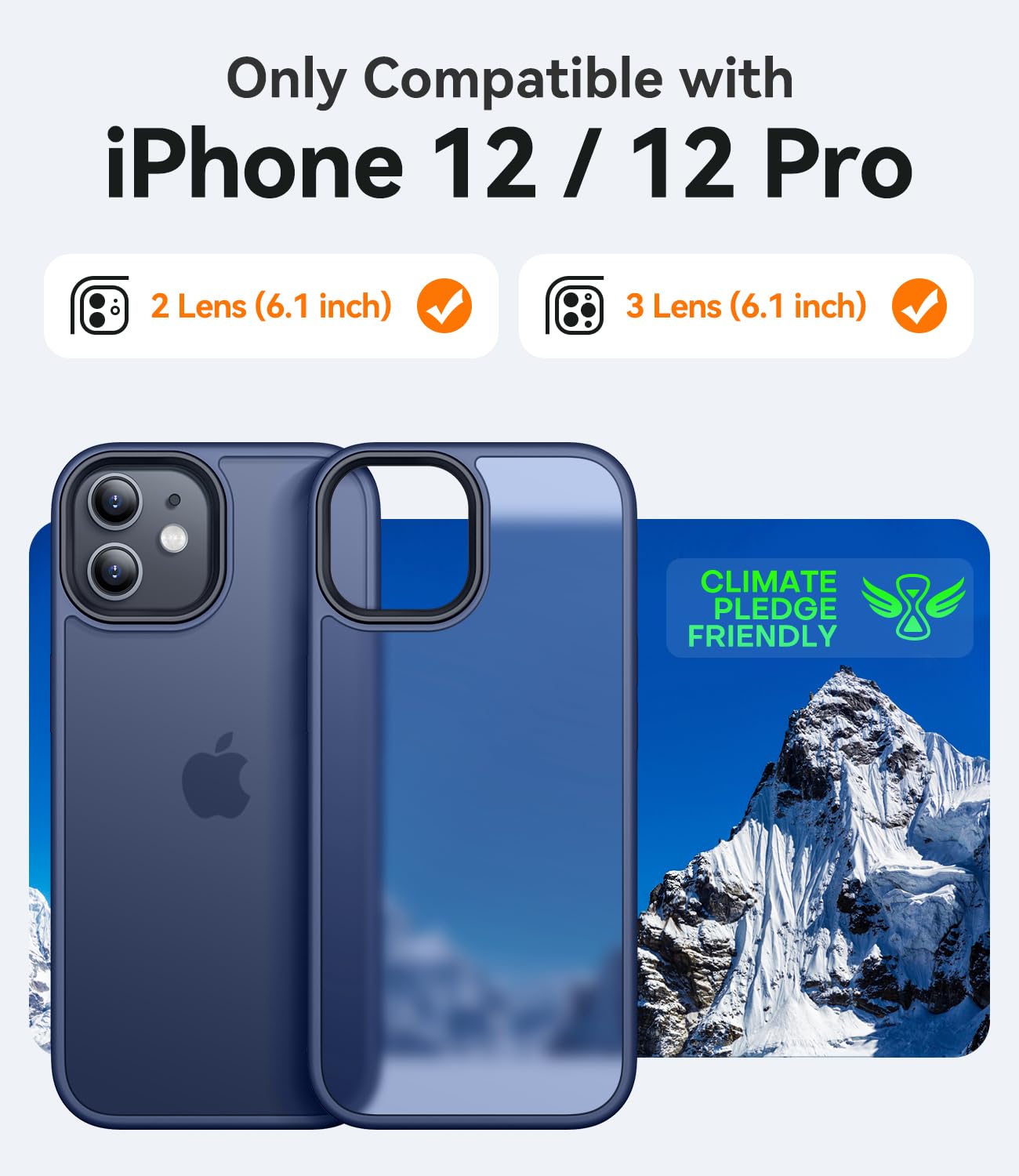 CANSHN Cover Opaca per iPhone 12 e iPhone 12 Pro(6,1 Pollici), Custodia Traslucida Opaca Protettiva Sottile Antiurto - Blu Scuro