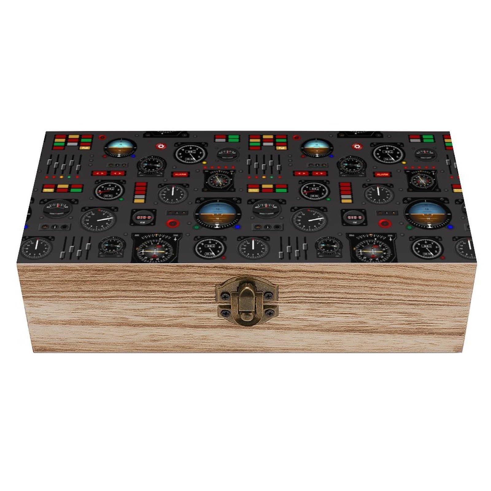 CGSBNGHA Airplane Instrument Panel Wooden Storage Boxes with Lid Memory Box Decorative Organiser for Office And Home