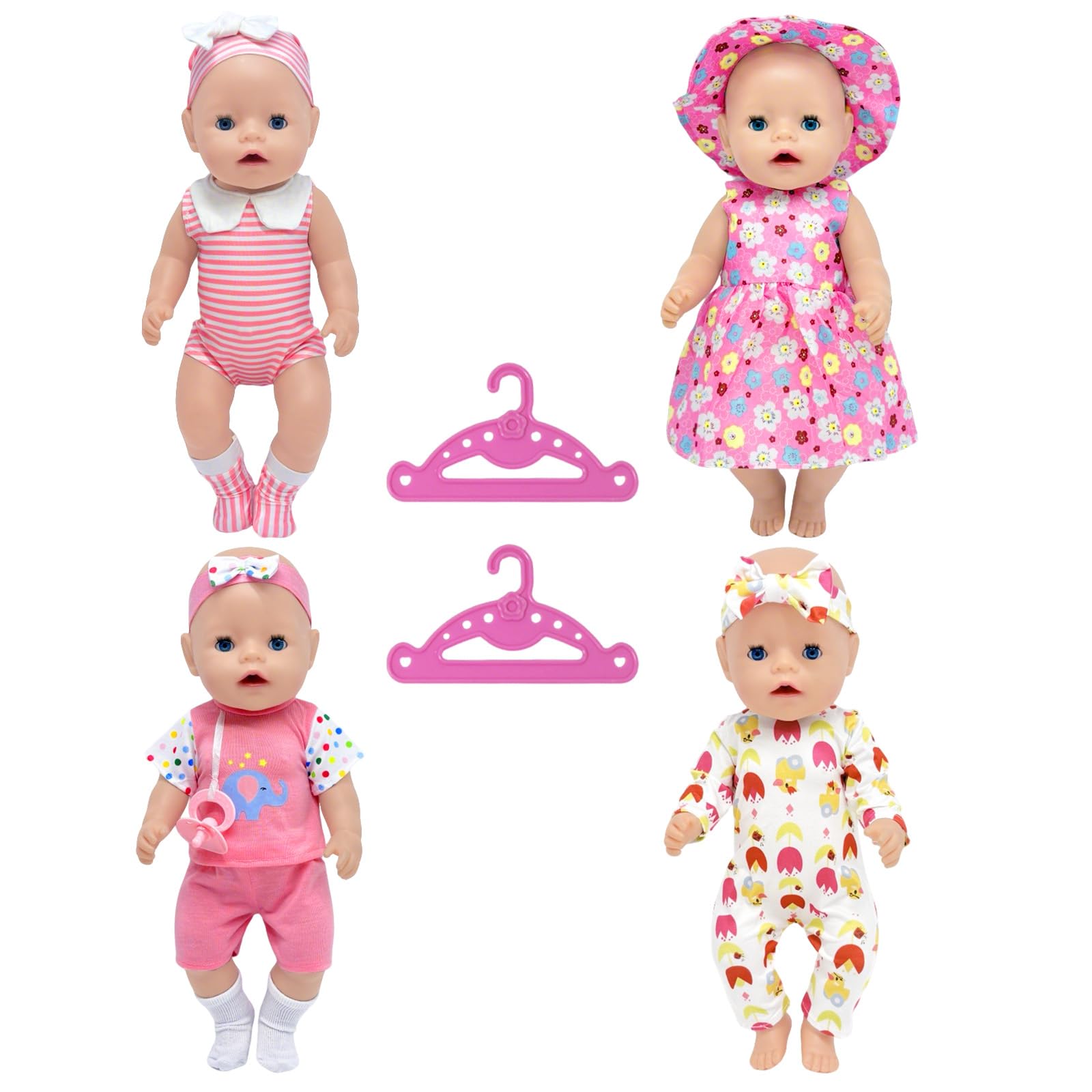 WanderGo Baby Doll Clothes for 35-43 cm Dolls, 4 Piece Sweet Baby Doll Outfits includes Short-Sleeve Set, Long-Sleeve Set