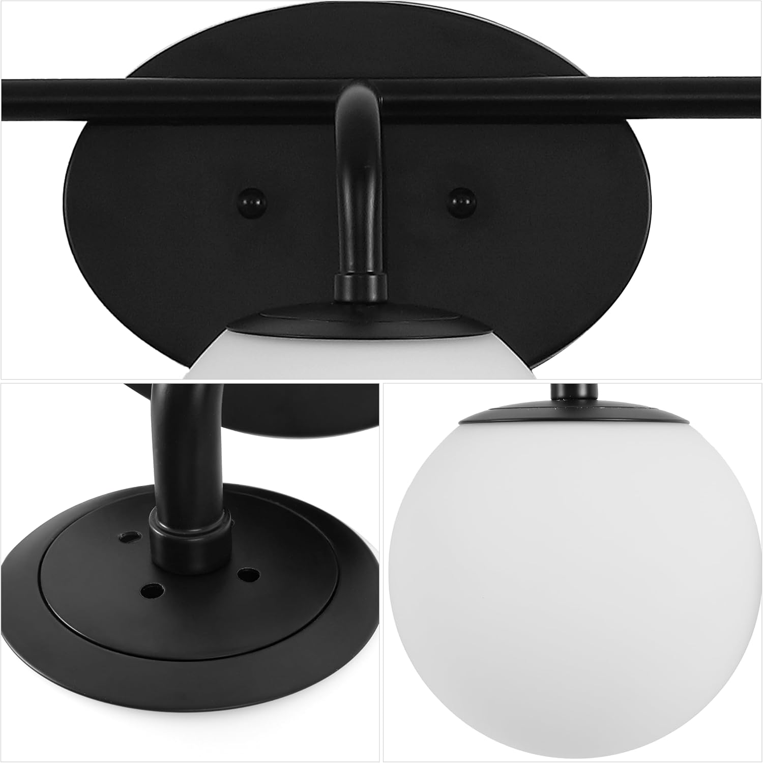 JONATHAN Y 33" Black Modern Globe Wall Sconce Vanity Light for Bathroom, White Frosted Glass Shade, Midcentury Parisian Bistro Wall Lamp, LED Bulb Included (JYL3559B)