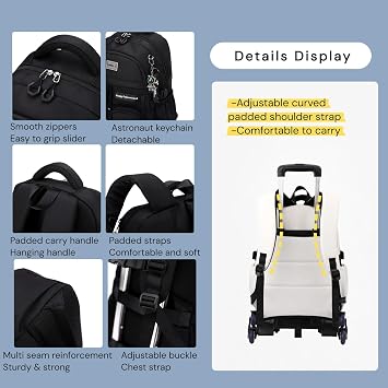 MITOWERMI Rolling Backpack with Wheels for Girls Boys, 6-wheel Black, 6-Wheel, Daypack Backpacks
