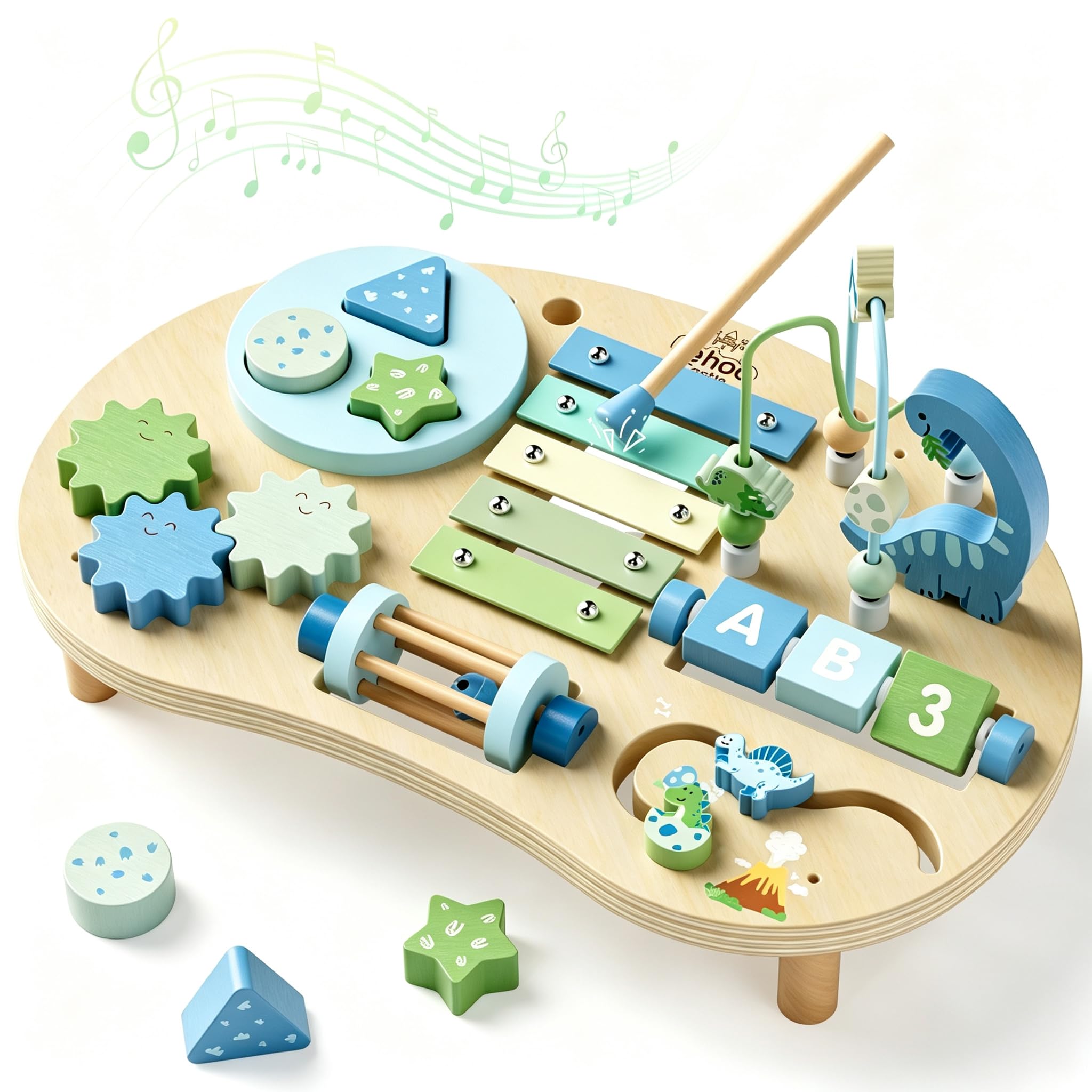Lehoo Castle Wooden Dinosaur Montessori Activity Table for 1-3 Year Old