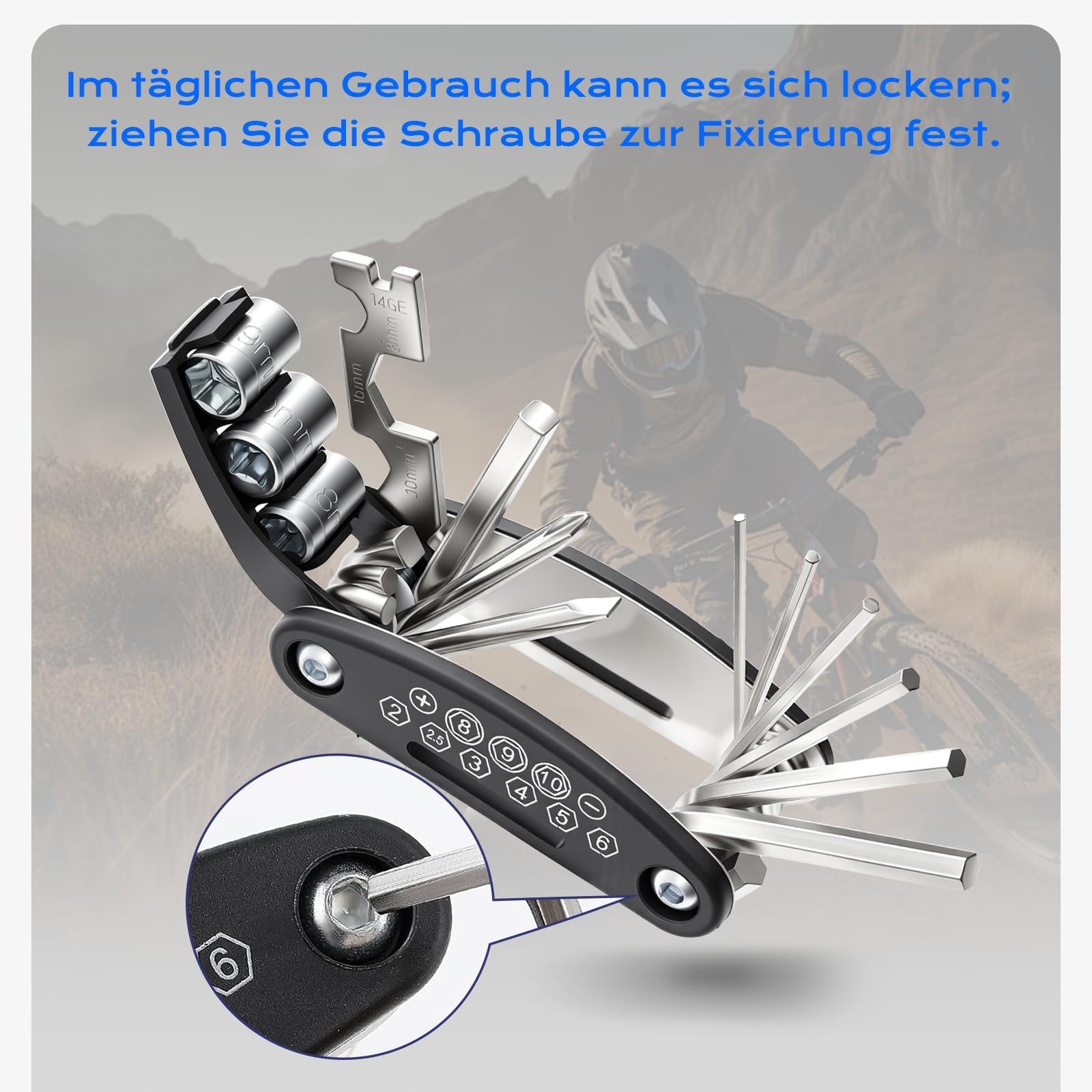 Fahrrad Reparaturset | Fahrrad Zubehör | Fahrrad Multitool 16-in-1 | Fahrrad Flickzeug Set für unterwegs | Faltbares Fahrrad Reparaturset aus Stahl | Kompakt & Leicht | Schwarz
