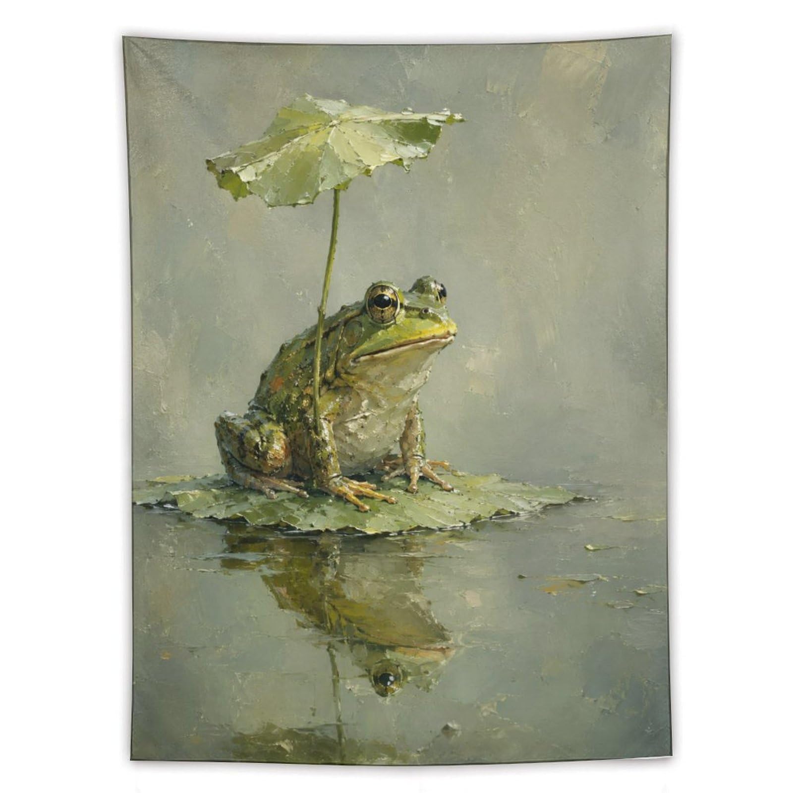 H3B8U2Y5 Frog Lotus Umbrella Wall Tapestry, Ukiyo-e, Japanese Watercolor
