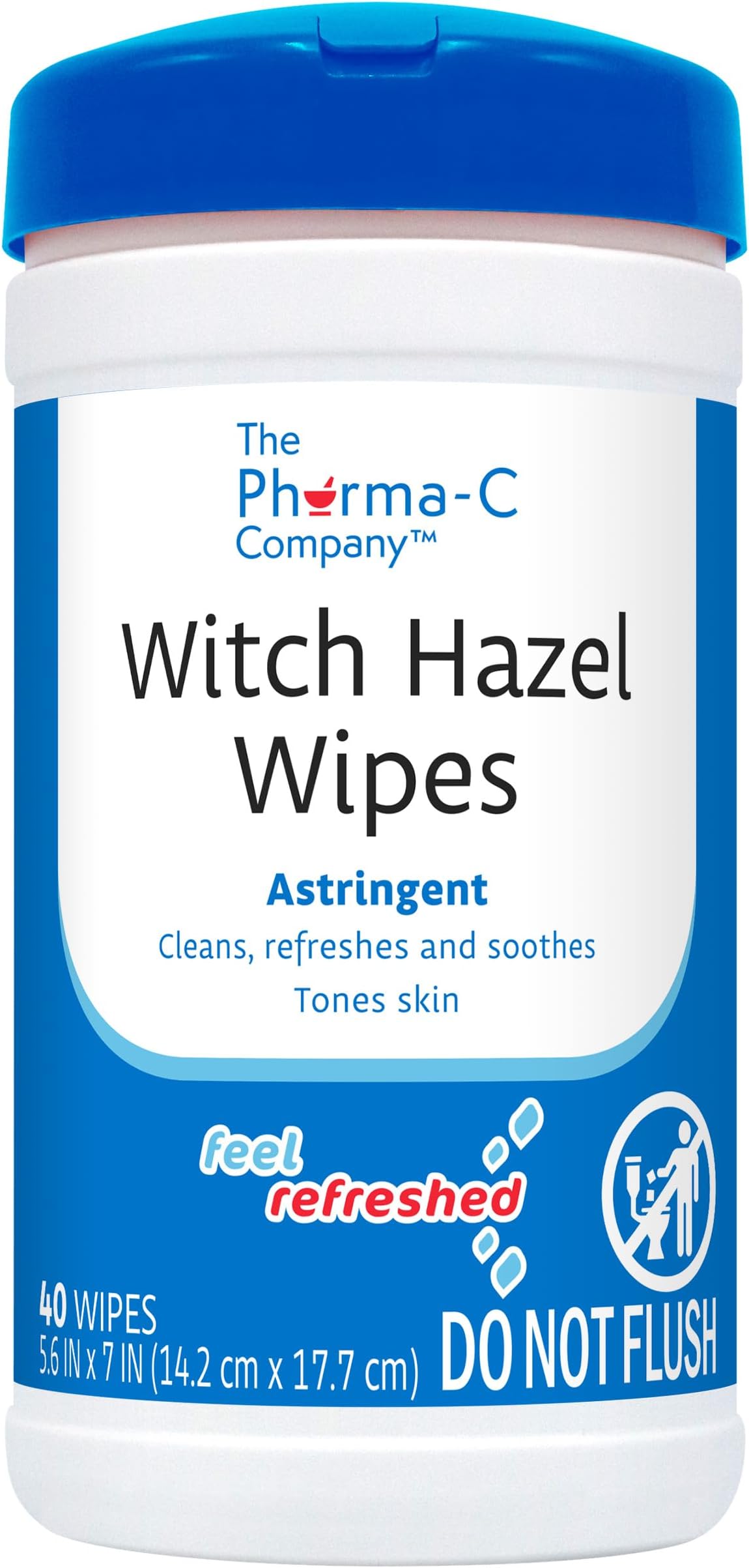 The Pharma-C Company Witch Hazel Wipes [40 Wipes] - Daily Toner & Astringent Cleansing Cloths For Face