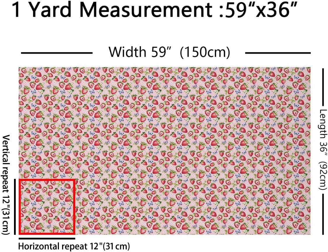 Feelyou Kids Cute Strawberry Upholstery Fabric for Chairs 3 Yards，Kawaii Fruit Butterfly Fabric by The Yard, Floral Flower Decorative Waterproof Pink
