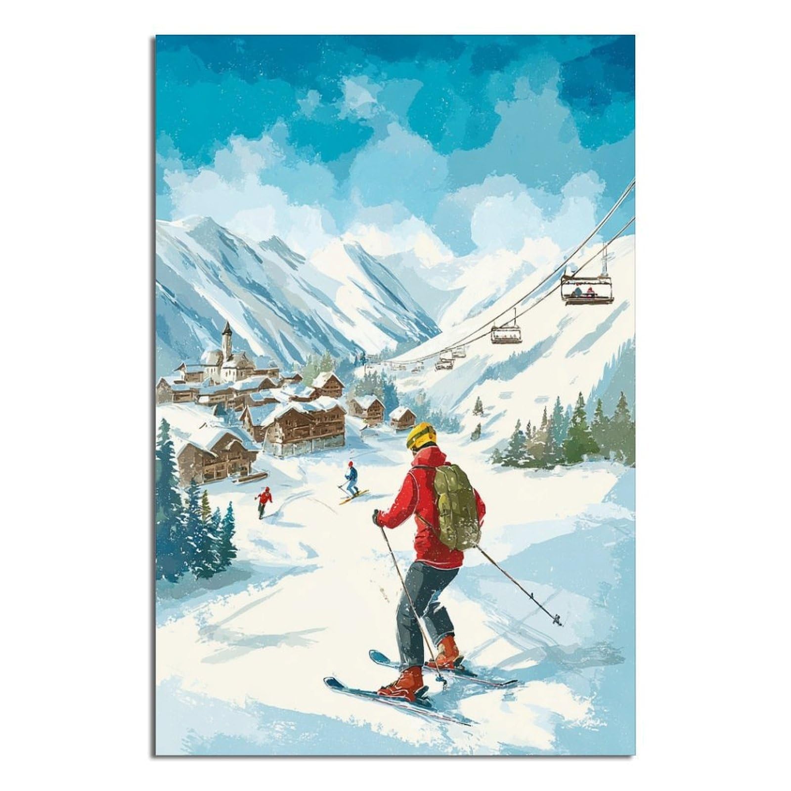 CFXNGA Obergurgl Austria Ski Posters 24x36inch(60x90cm) Vintage Watercolor Canvas Art