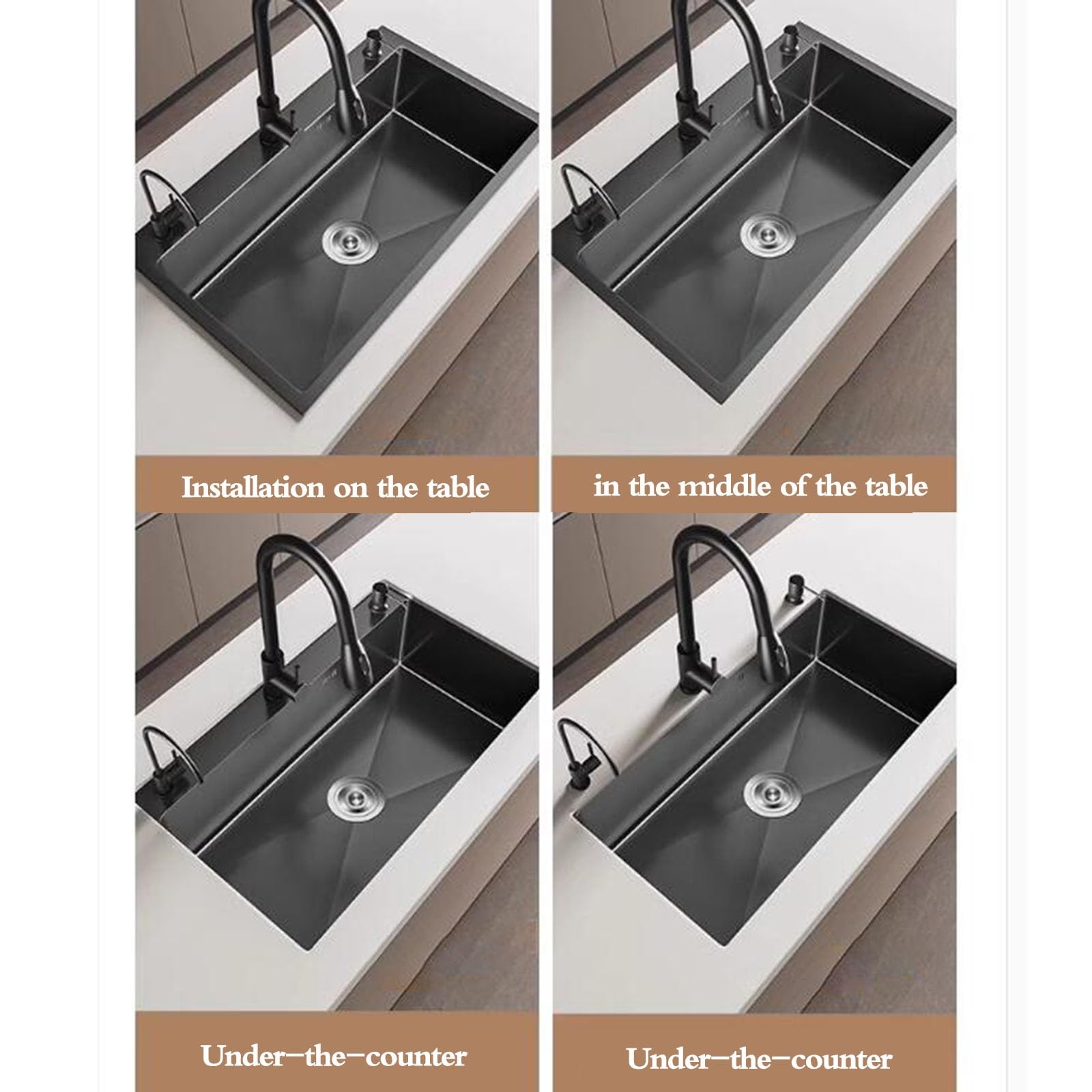Fregadero De Sifón Sobre Encimera De Acero Inoxidable Con Grifo. Fregadero De Un Seno De Varios Tamaños Lavabo De Cocina Lavabo Para Lavarse Las Manos En El Baño ( Color : Black steel , S : 68*45*20cm