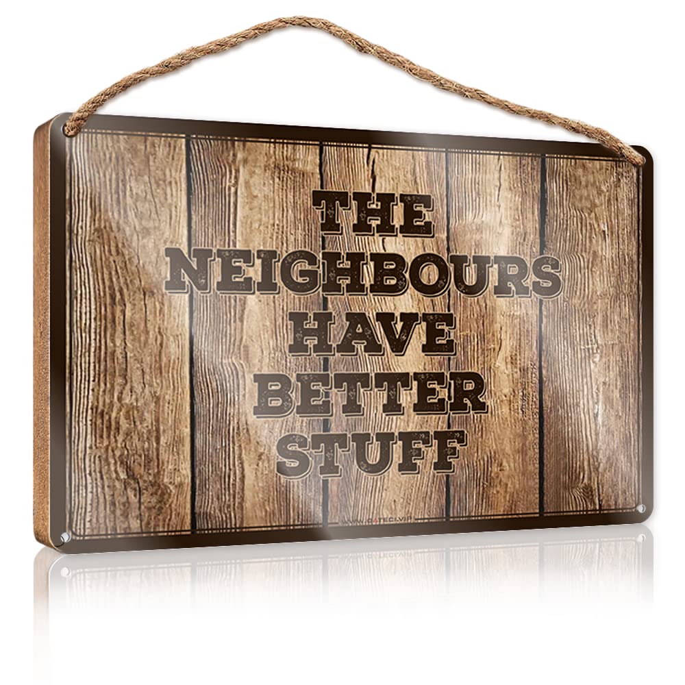 FZFN Bathroom Wall Wood Sign The Neighbours Have Better Stuff Wooden Sign Funny Bathroom Signs Signs & Plaques(20X30CM)