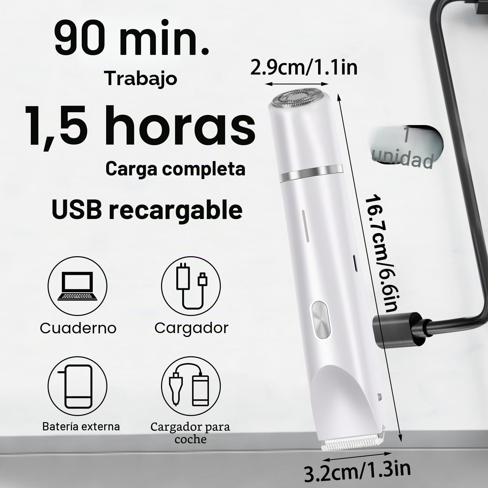 Afeitadora Mujer, 2 en 1 Rasuradora, Impermeable IPX7 Recortadora Mujer zona Intima, Impermeable, Recargable, para Cuerpo, Cara, Uso Húmedo y Seco